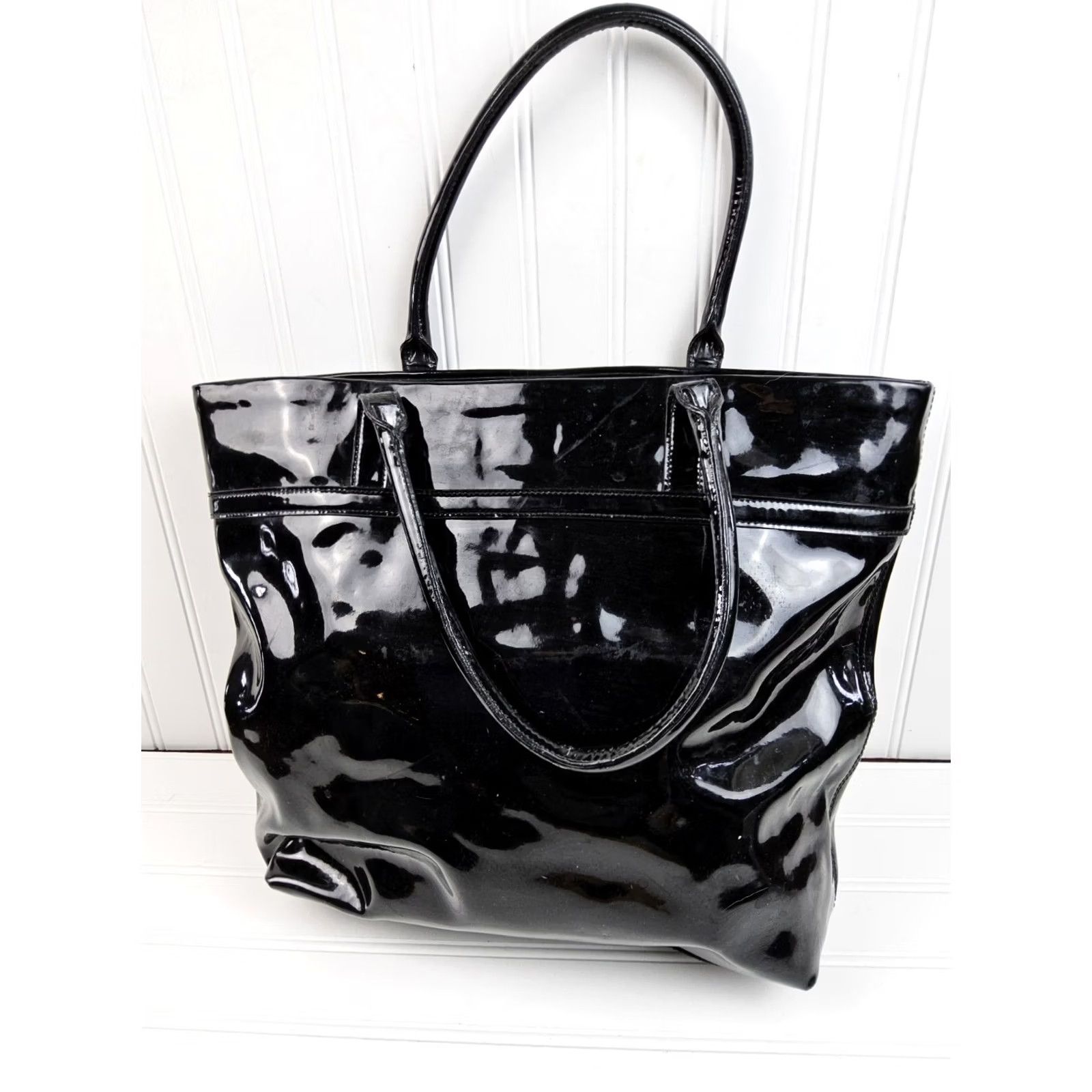 Vintage Kate Spade NY Large Patent Tote Shoulder Handbag Purse Women Black Tote Patent Size ONE SIZE - 4 Thumbnail