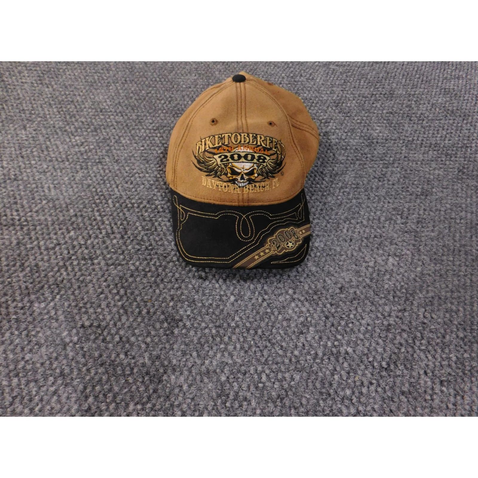 Vintage VINTAGE Biketoberfest Hat Cap Strap Back Brown Black Embroidered Daytona Beach 2008 Mens Size ONE SIZE - 2 Thumbnail