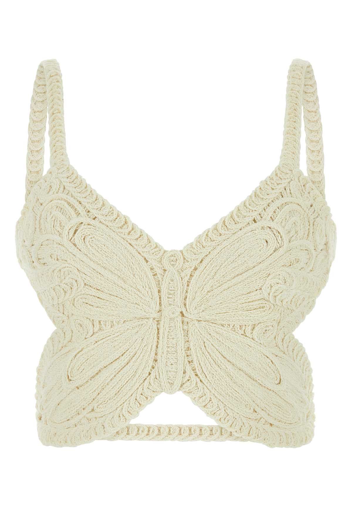 image of Blumarine Ivory Cotton Blend Top in White, Women's (Size Medium)