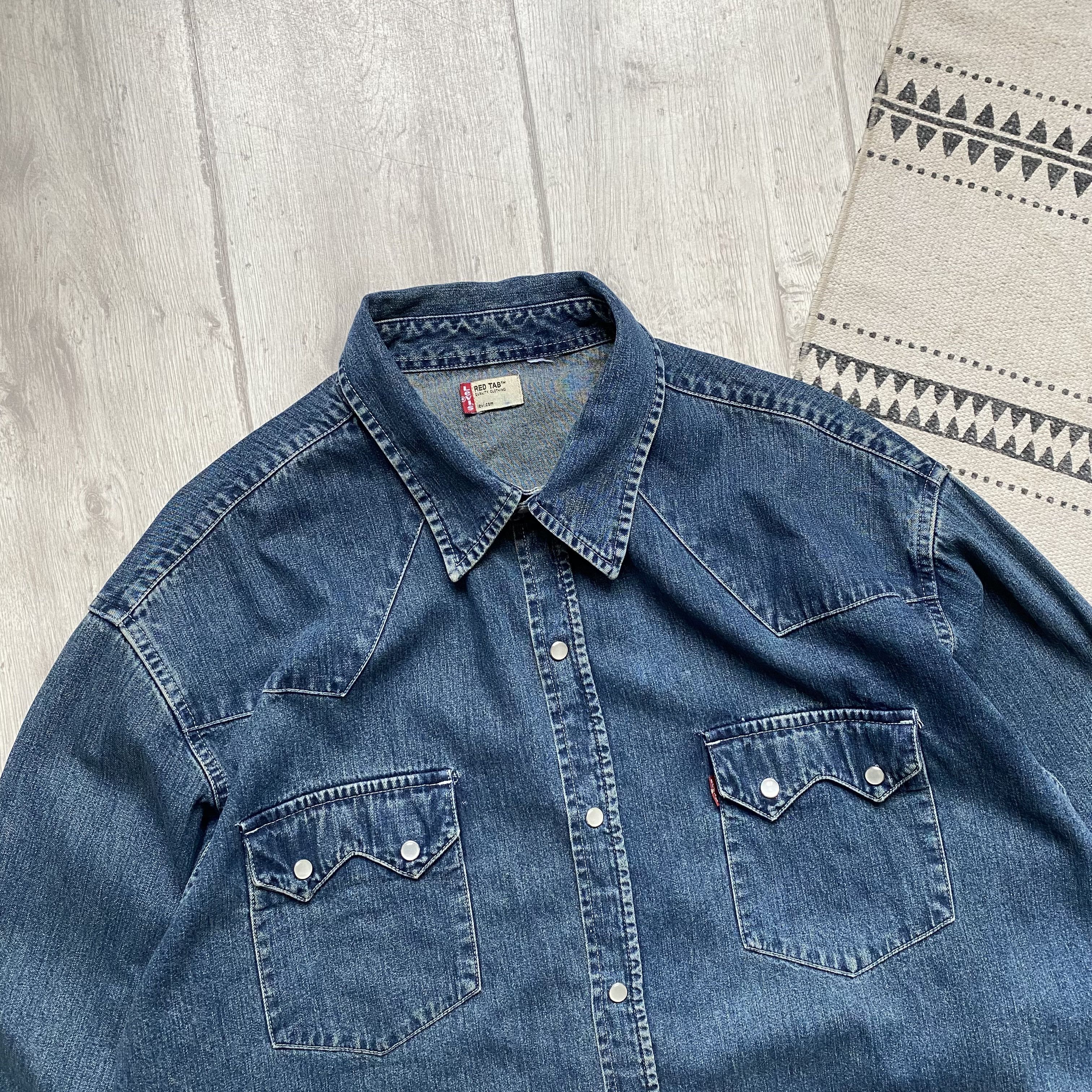Cowboy Equipment 👔 Vintage Levis Denim shirt Western Cowboy Diesel Wrangler Size US XL / EU 56 / 4 - 2 Thumbnail
