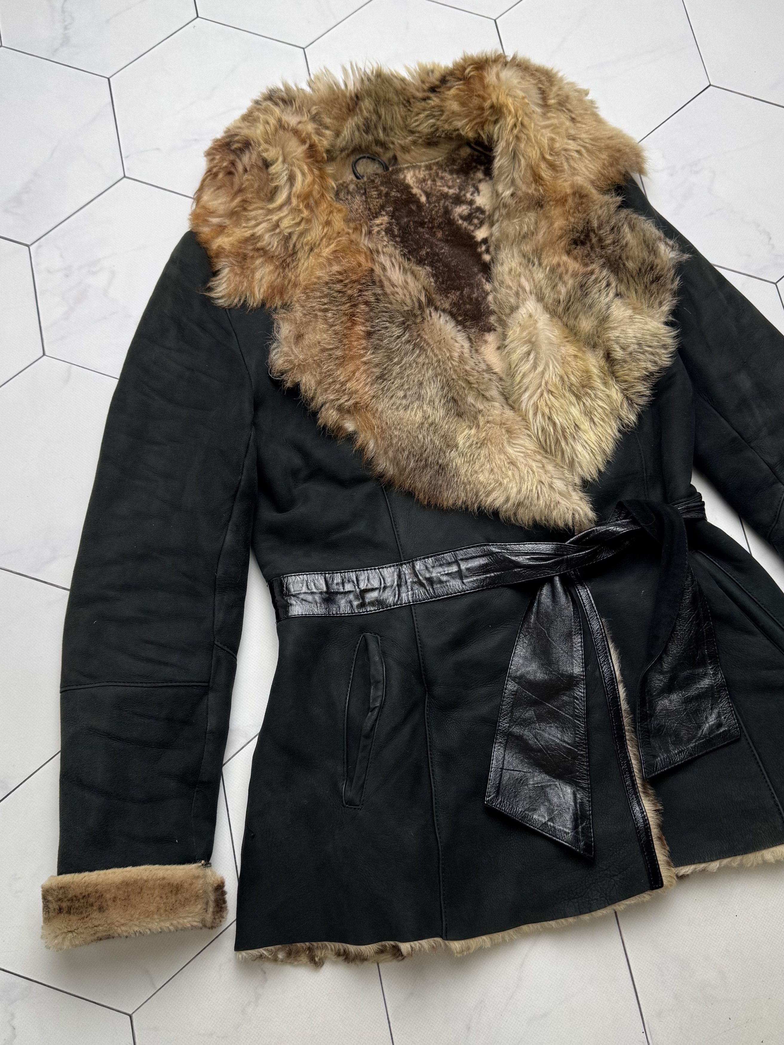 Japanese Brand Vintage Real Sheepskin Hooded Coat With Belt (B550)E2D15 Size XS / US 0-2 / IT 36-38 - 2 Thumbnail