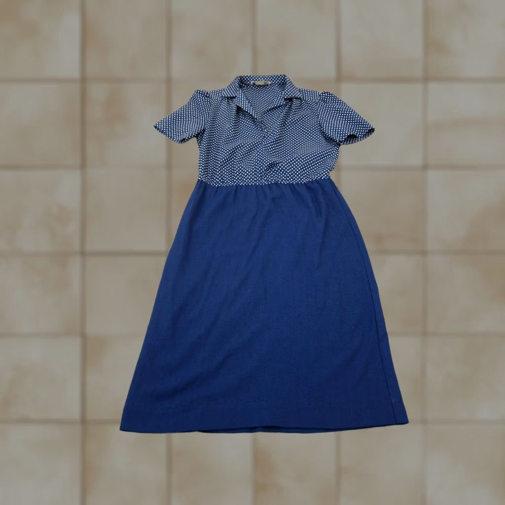 Vintage Vintage Leslie Fay Dress Medium Blue Hearts A-Line Midi Shirt Made in USA 80s Size M / US 6-8 / IT 42-44 - 1 Thumbnail
