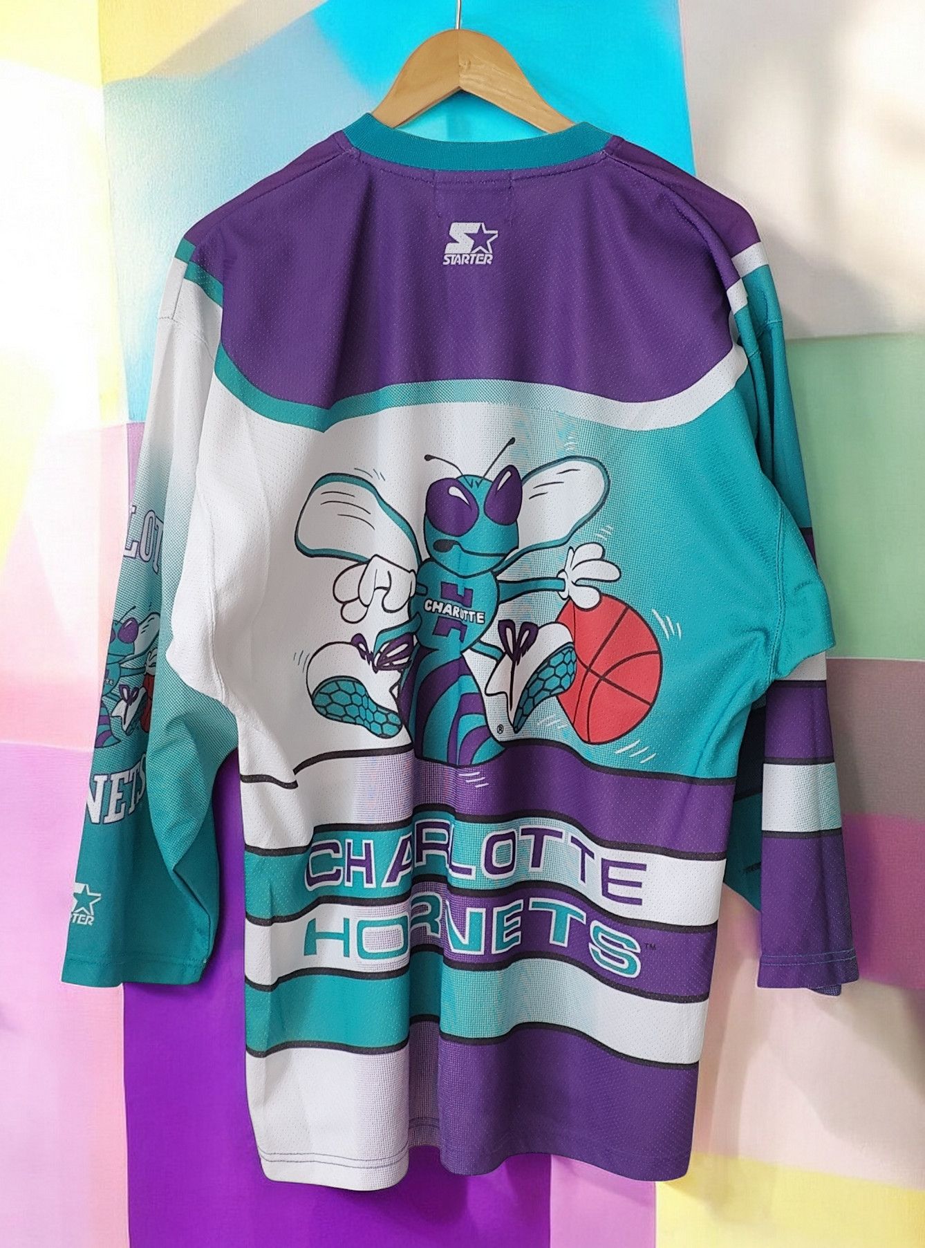Starter RARE Charlotte Hornets Starter Vintage 90s Full Print Jersey Size US L / EU 52-54 / 3 - 2 Thumbnail
