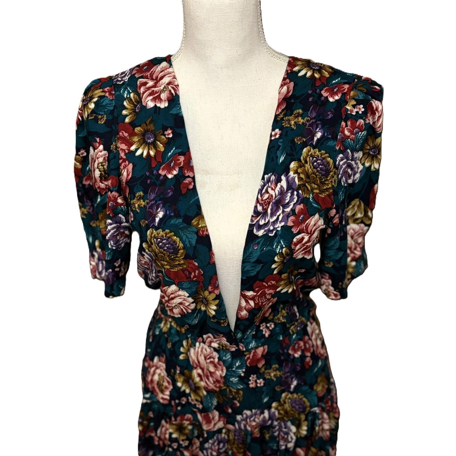 Other Vintage Pellini Floral Midi Dress 7/8 Short Sleeve Size M / US 6-8 / IT 42-44 - 9 Thumbnail