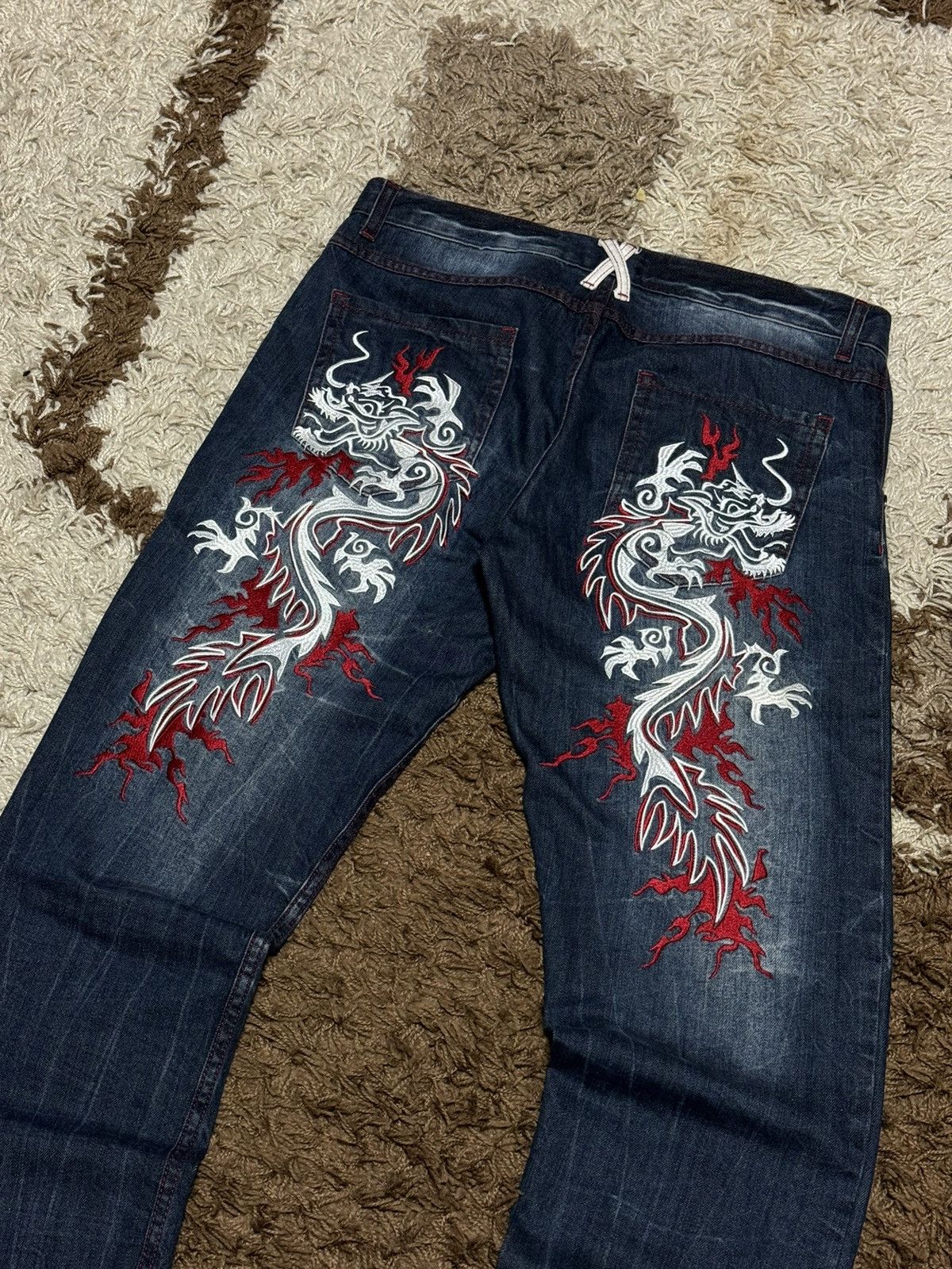 Japanese Brand Vtg Rainbow Washed n Big Dragon Embroide Baggy Jeans Size US 36 / EU 52 - 2 Thumbnail