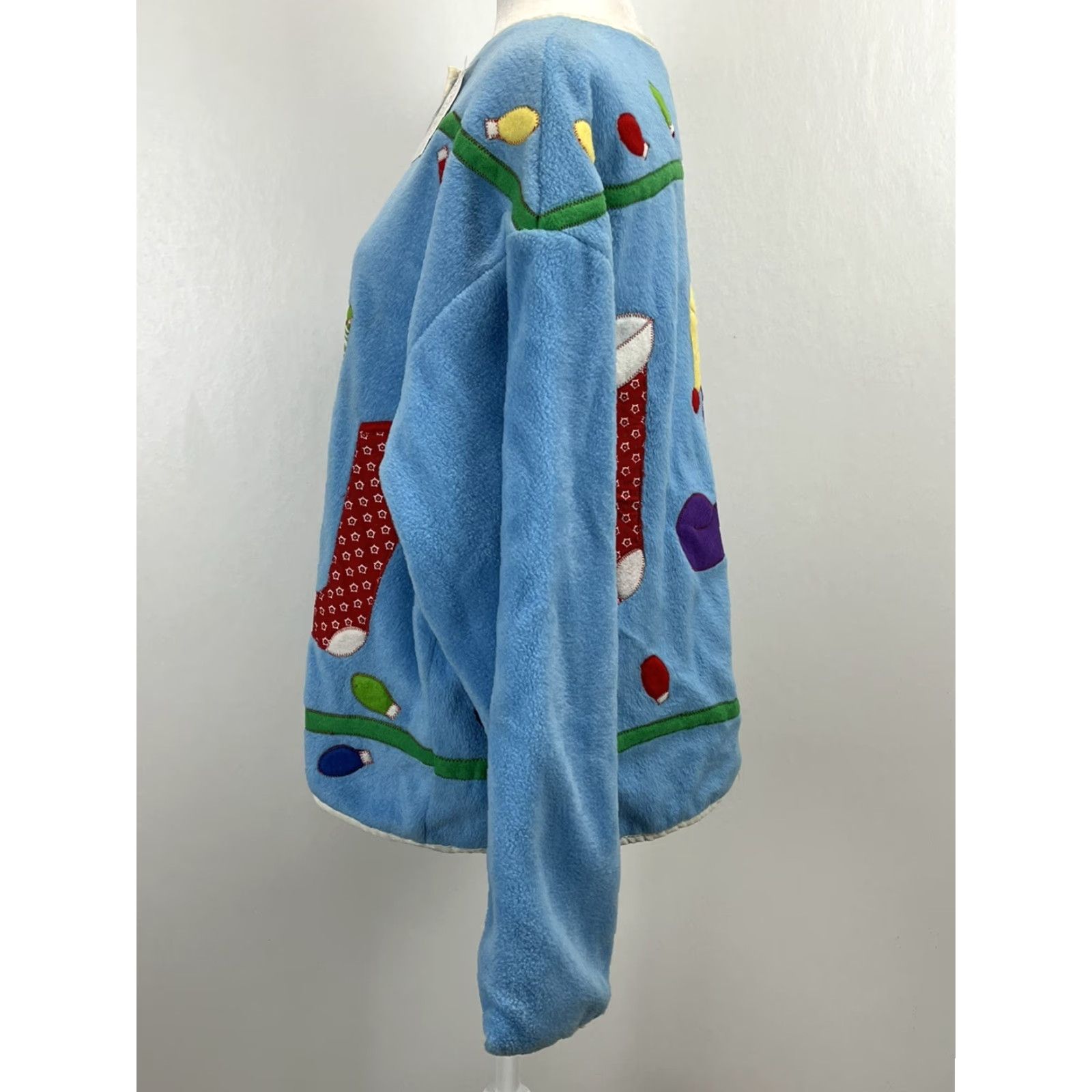 Vintage Vintage Kirklands Home Jacket One Size Womens 90’s Xmas Grandma Fleece Blue Blue? Size ONE SIZE - 2 Thumbnail