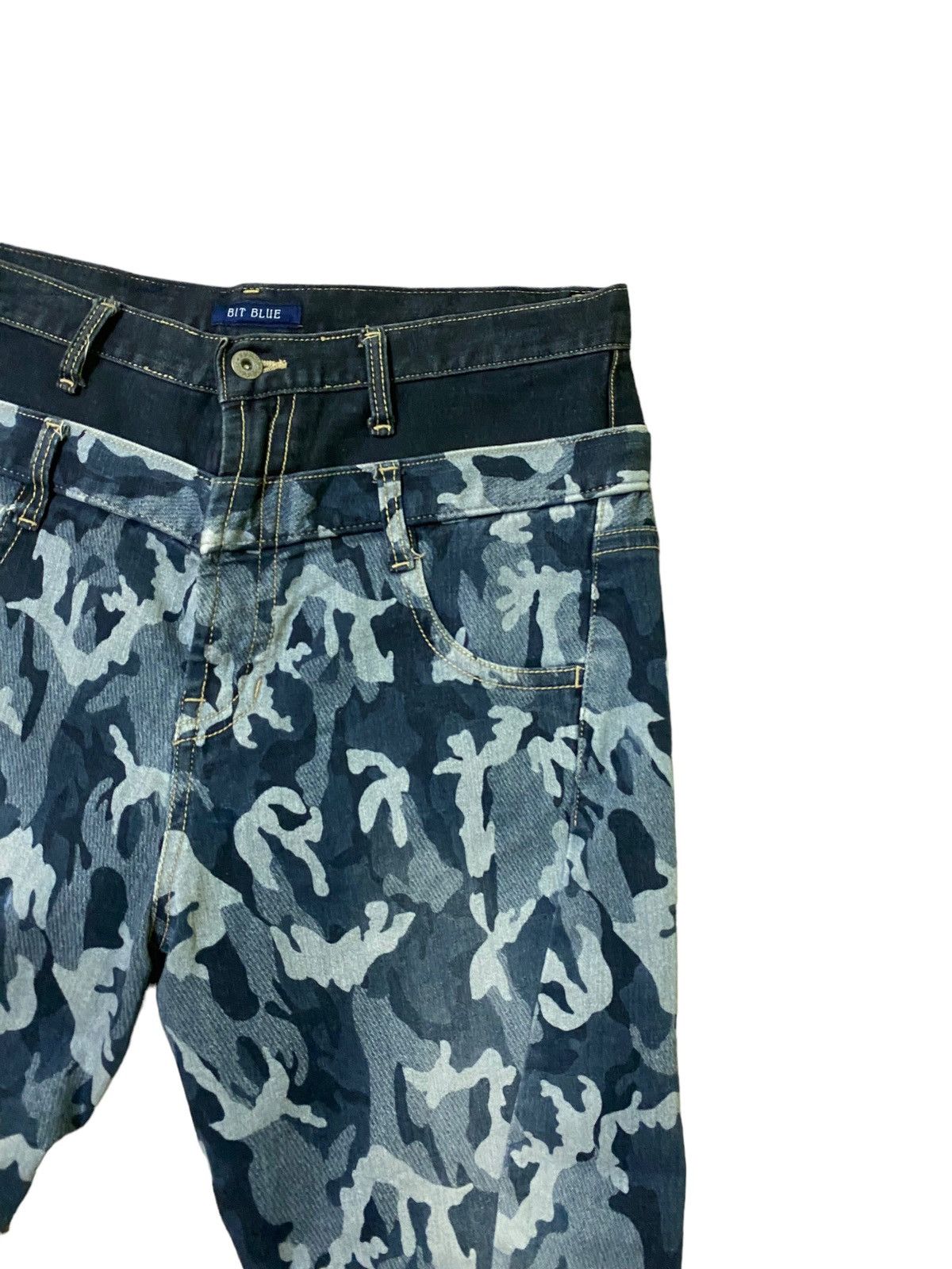 Japanese Brand Bit Blue Double Waist Camo style Baggy Denim Size US 32 / EU 48 - 5 Thumbnail