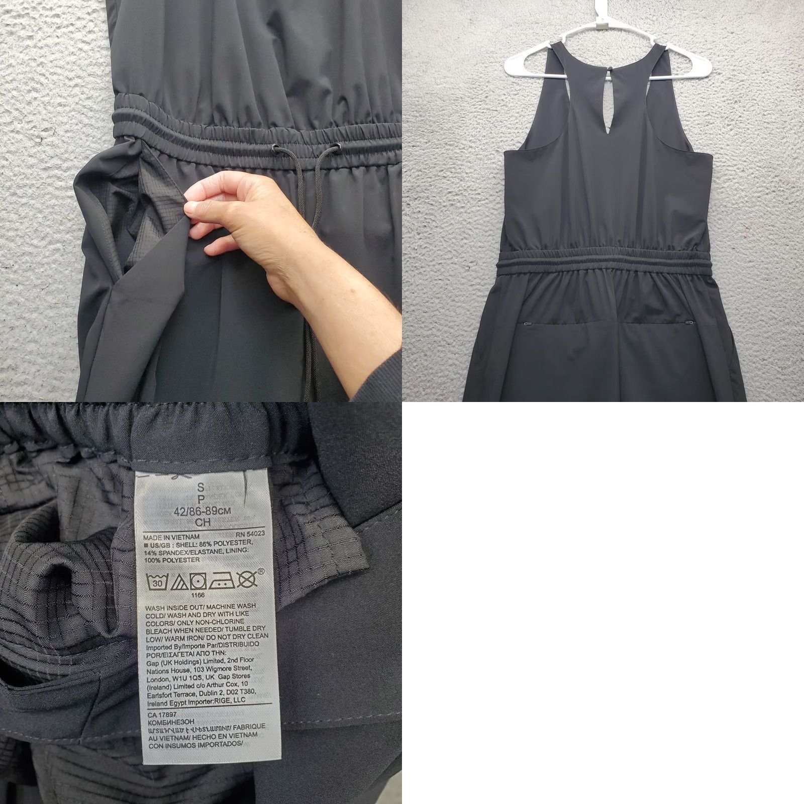 Vintage BR Standard Jumpsuit Womens Small Black One-Piece Sleeveless Drawstring Waist Size 28" / US 6 / IT 42 - 8 Thumbnail