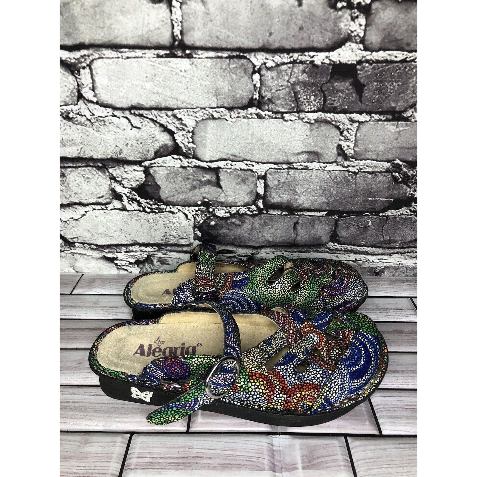 Allegri Alegria Fre-387 Rainbow Mosaic Leather Strap Clogs Shoes Wom Size US 5 / IT 35 - 12 Thumbnail