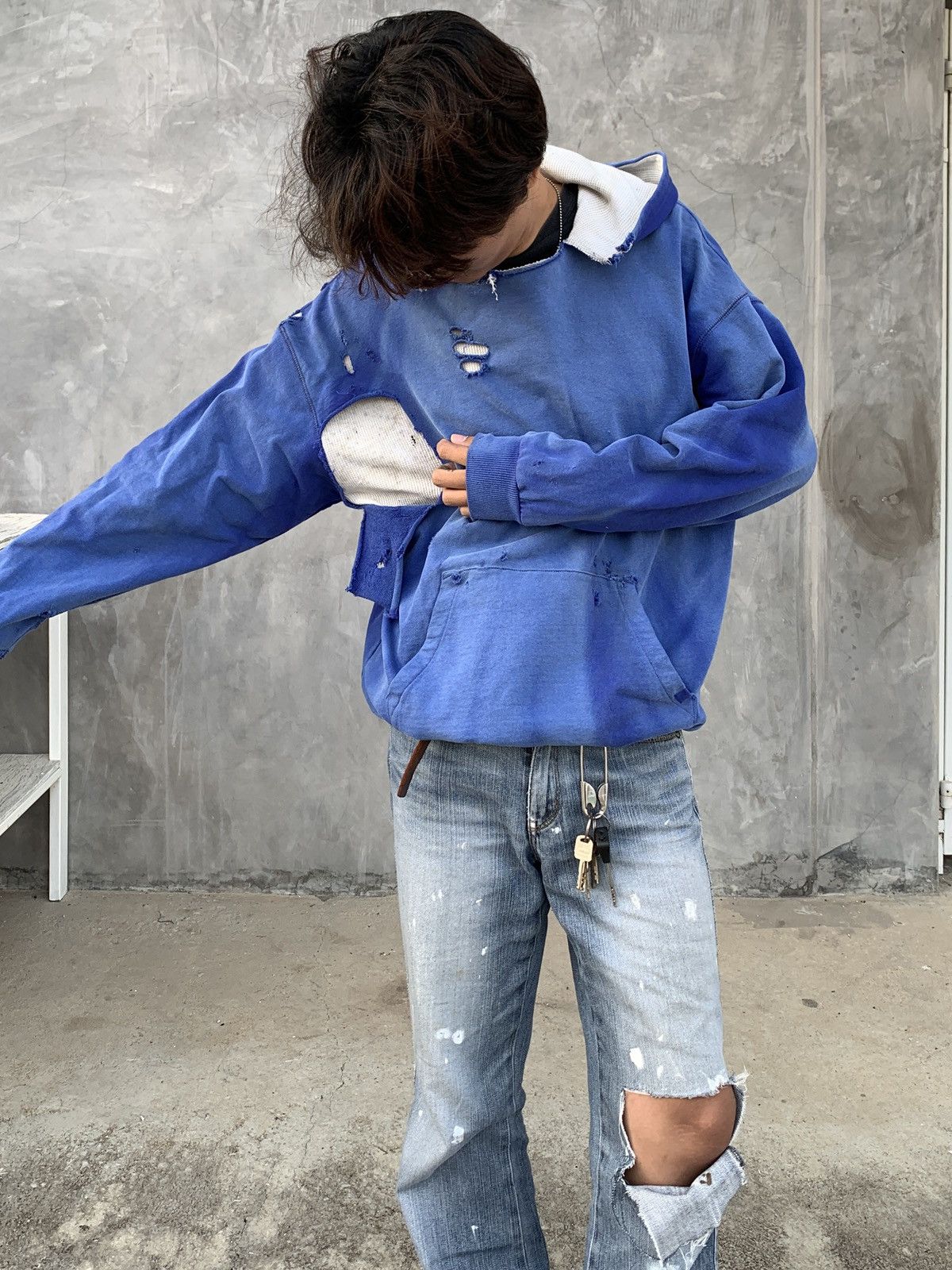 Vintage Thrashed Vintage Thermal Lined Hoodie Distressed ERD Size US M / EU 48-50 / 2 - 11 Thumbnail