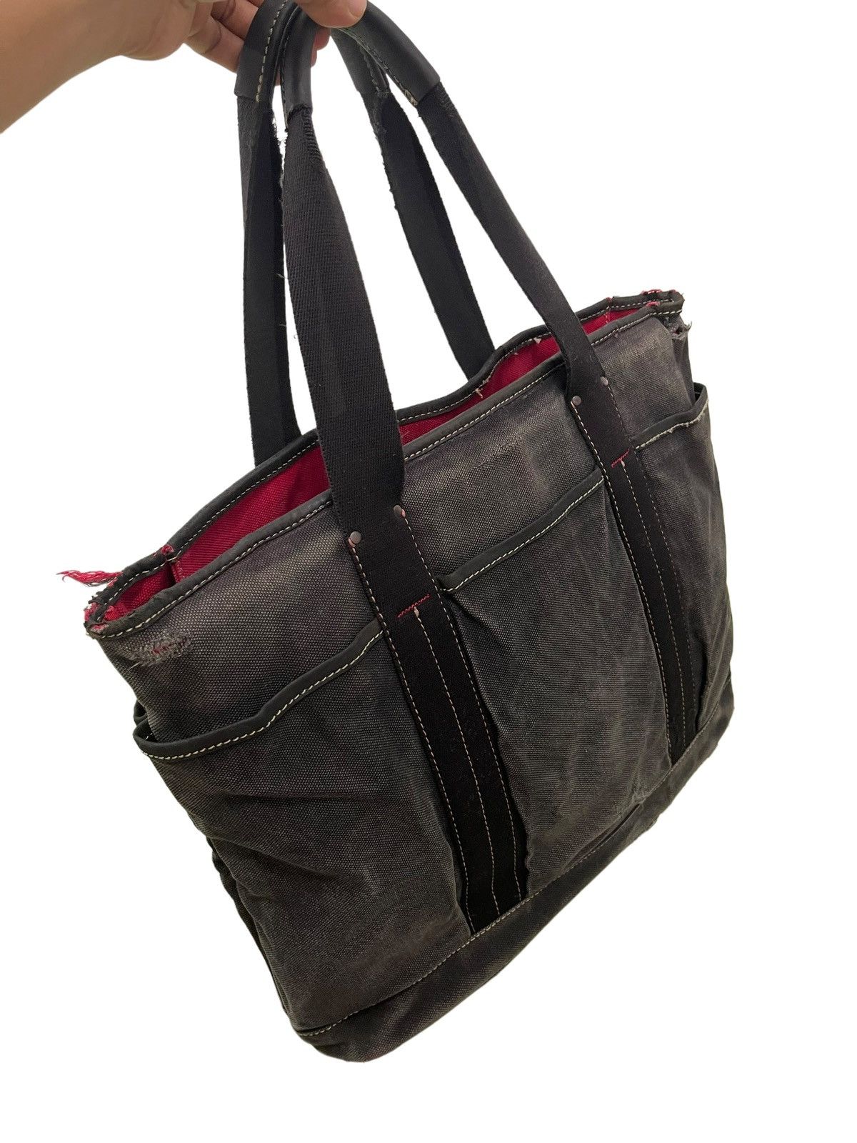 Issey Miyake Issey Miyake Tote Bag Distress Leather Cotton Canvas 3🟩 Size ONE SIZE - 4 Thumbnail