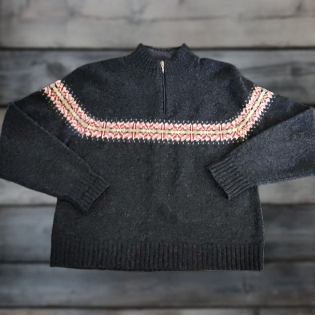 Vintage Woolrich Women's Sweater 1/4 Zip Fair Isle Knit 100% Wool Dark Charcoal M 90s Outdoor Ski Womens Size M / US 6-8 / IT 42-44 - 1 Thumbnail