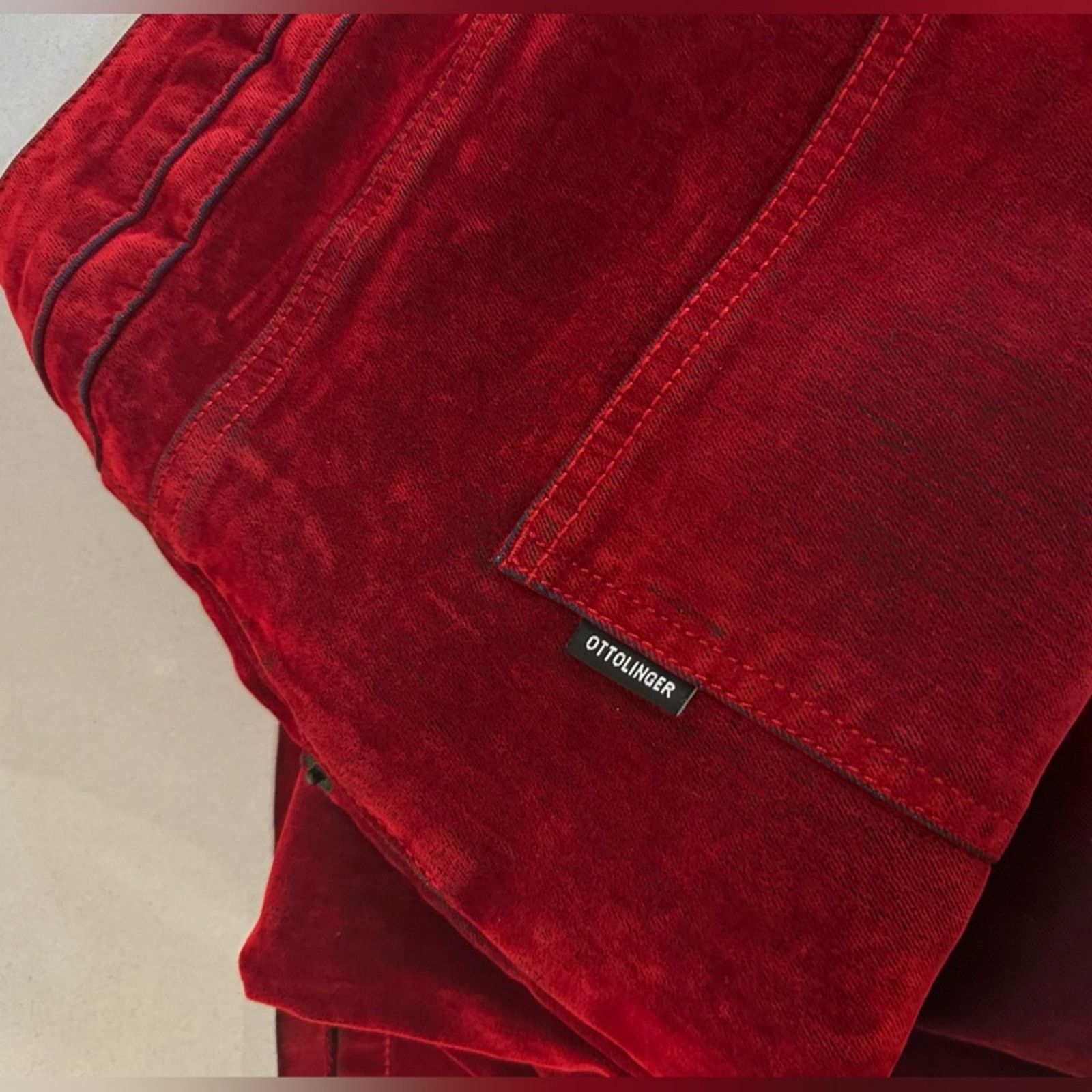 Ottolinger Red Velvet Double Fold Wide leg Jeans size L Unisex Cotton Size 32" / US 10 / IT 46 - 10 Thumbnail