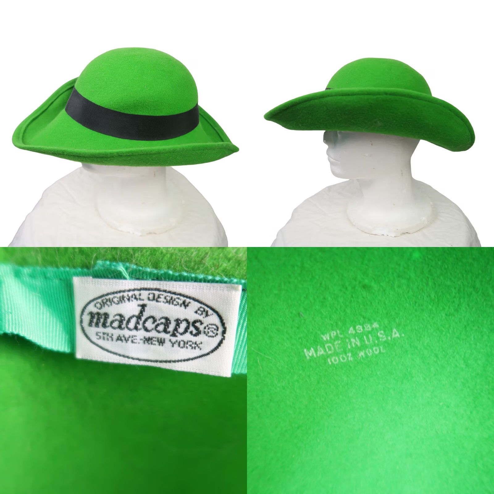 FELT VINTAGE Madcaps Green Felt Wool Wide Brim Hat One Size Women 60s 50s Casual Party/Cocktail Wool Felt Brown/Black Trim Size ONE SIZE - 8 Thumbnail