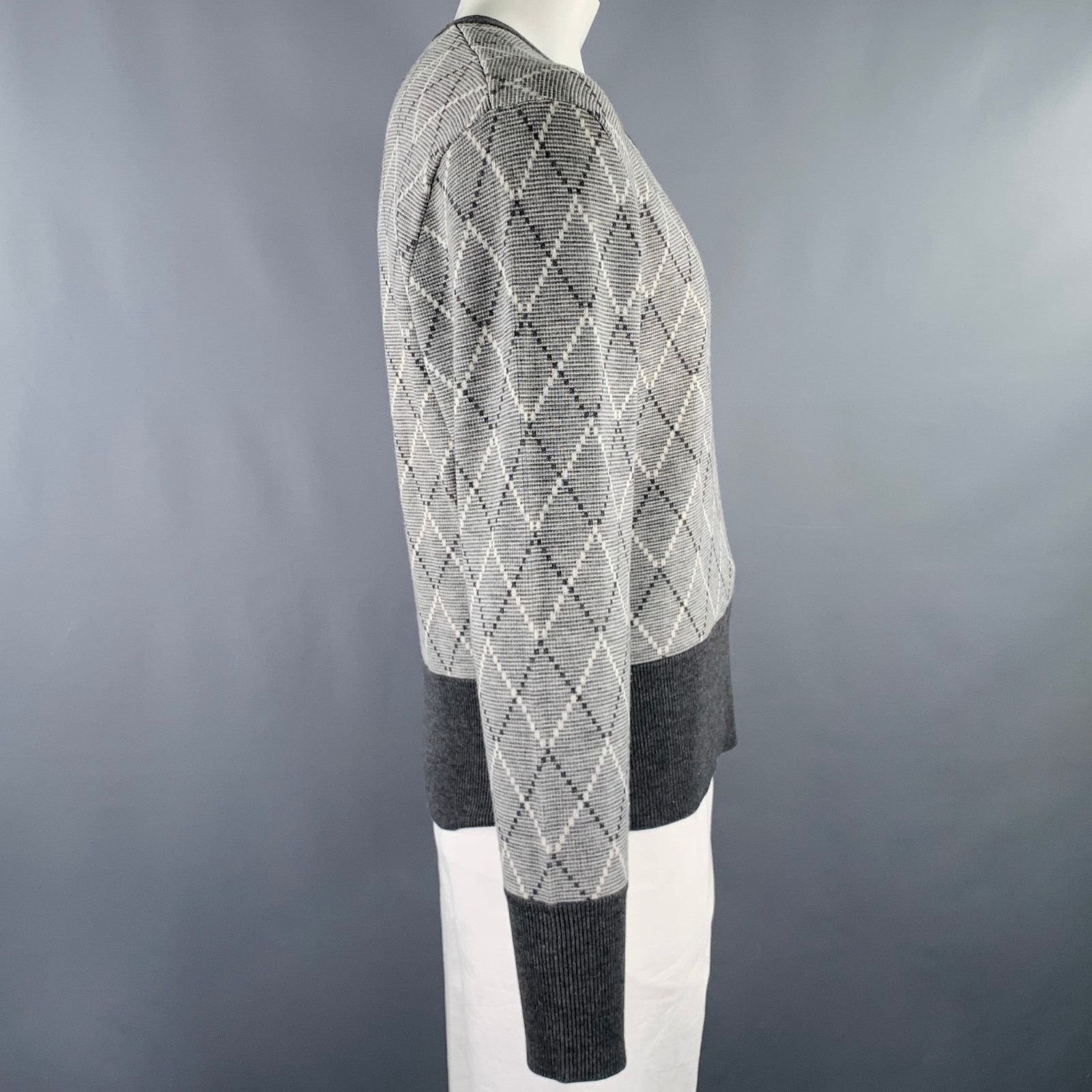 Brooks Brothers Black Fleece XXL Grey White Diamond Wool Blend V-Neck Pullover Size US XXL / EU 58 / 5 - 2 Thumbnail