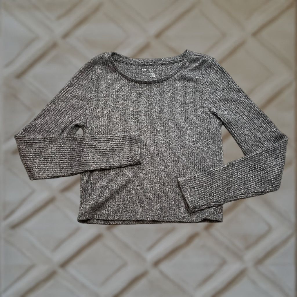 American Eagle Outfitters American Eagle Outfitters Sweatshirt Womens M Gray Pullover Cropped Ribbed Soft Stretch Long Sleeve Round Neck Casual Workwear Size M / US 6-8 / IT 42-44 - 1 Thumbnail