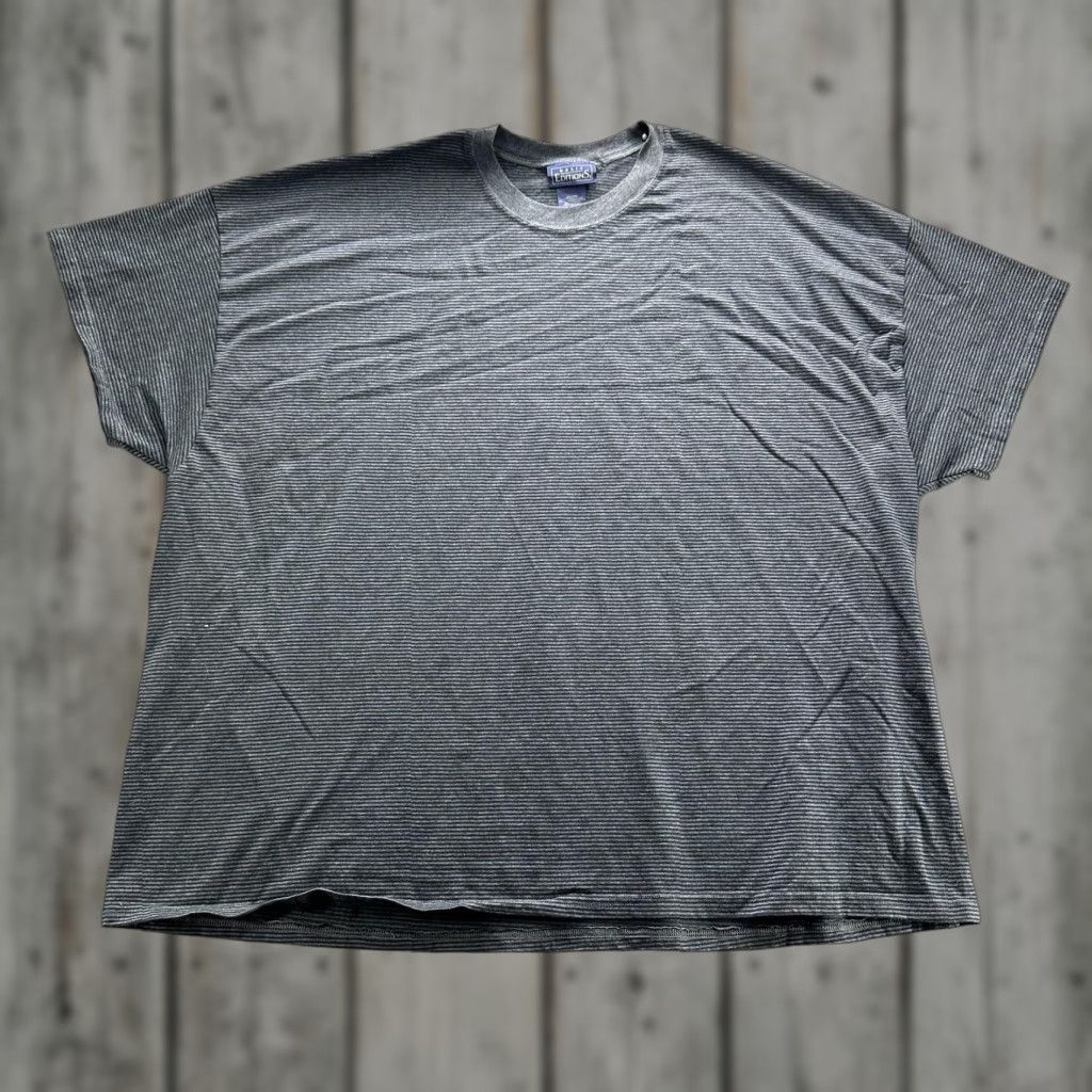 Basic Editions Shirt Mens 4XL Gray Black Stripe Short Sleeve Casual Tee