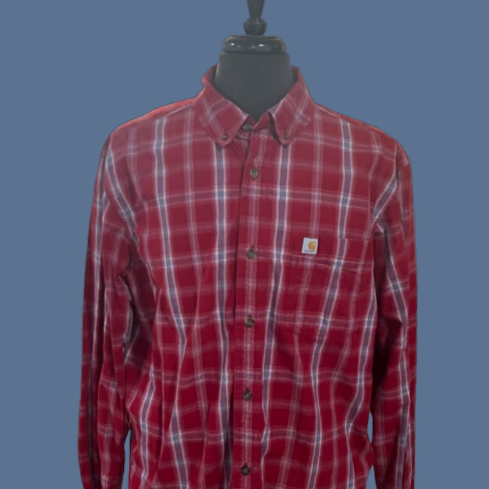 Carhartt Carhartt Mens XL Red Plaid Long Sleeve Button Up Shirt Relaxed Fit EUC Size US XL / EU 56 / 4 - 1 Thumbnail