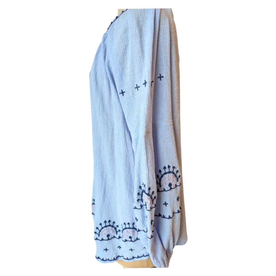 Vintage Ellos Light Blue Balloon Sleeve 100% Cotton Embroidered Top Womens Size 18 Boho Size XXL / US 16-18 / IT 52-54 - 4 Thumbnail