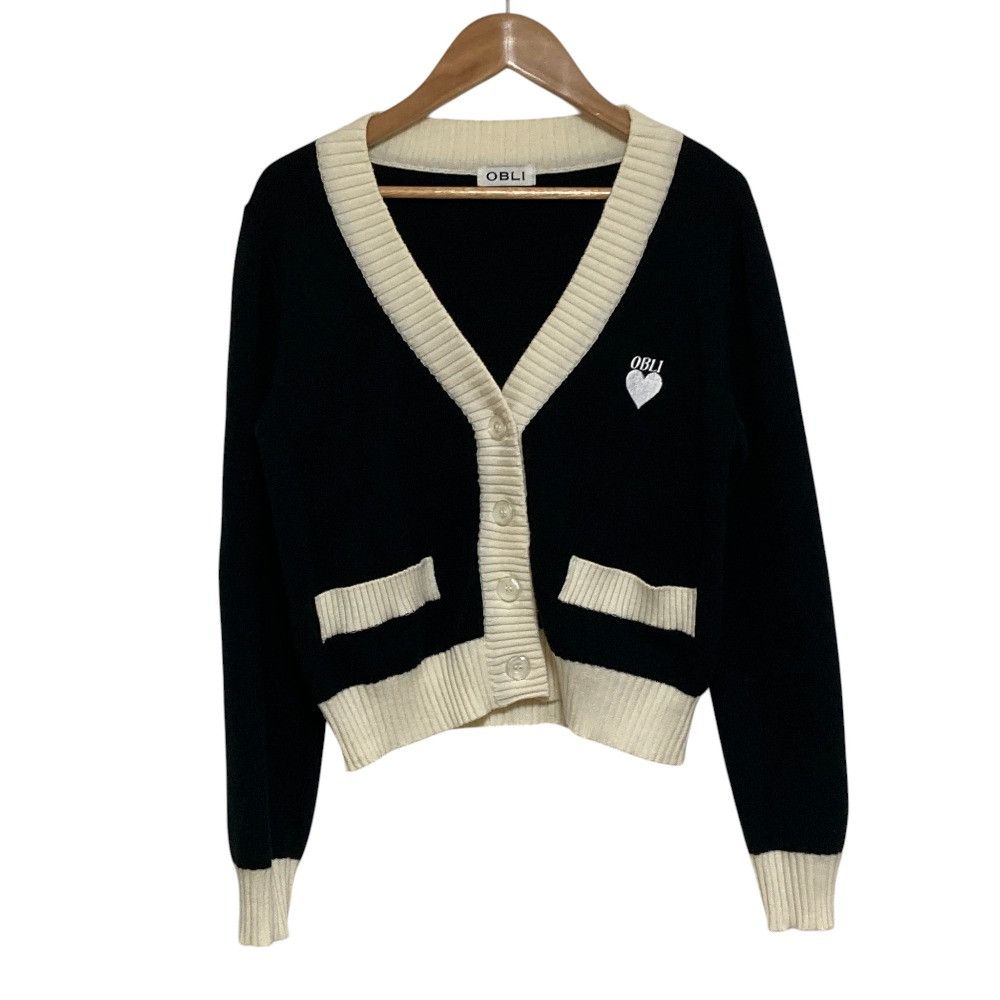Other Other OBLI Heart Embroidery Bicolor Knit Cardigan Textile Tops DUTY FREE for USA Size ONE SIZE - 1 Thumbnail