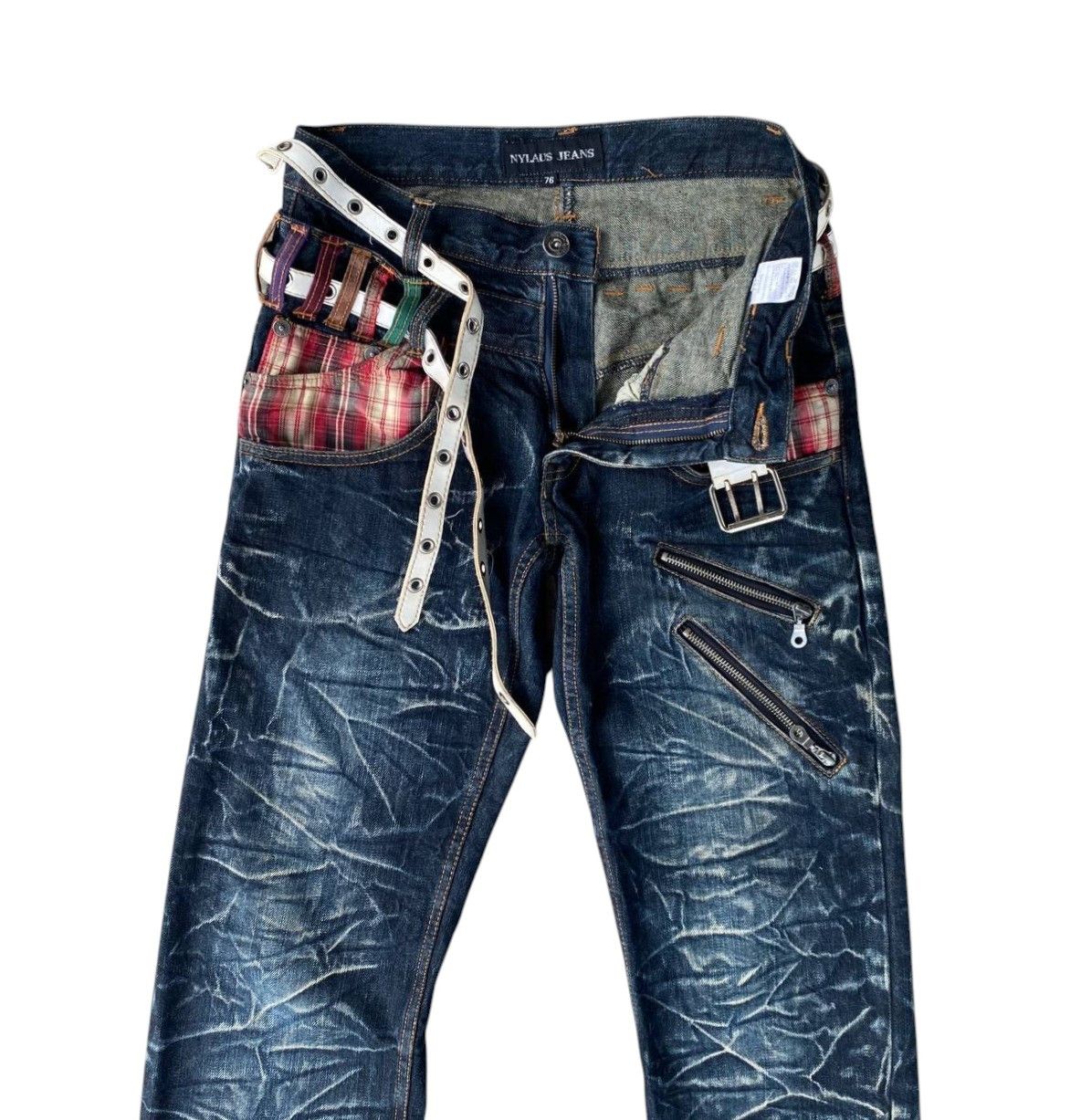 Japanese Brand Harajuku Y2K Nylaus Japan Double-Waist Belted Jean Ghostclaw Size US 29 - 9 Thumbnail