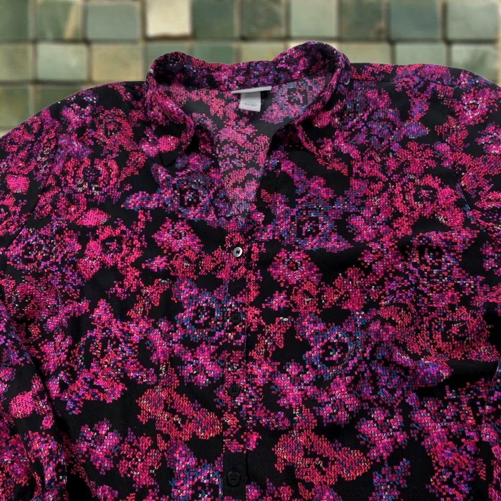 Vintage Catherines Plus 3X Women's Button Up Shirt All Over Print Black MINT Geometric Long Sleeve Casual 3X Womens Button-Up Shirt Size XXL / US 16-18 / IT 52-54 - 1 Thumbnail