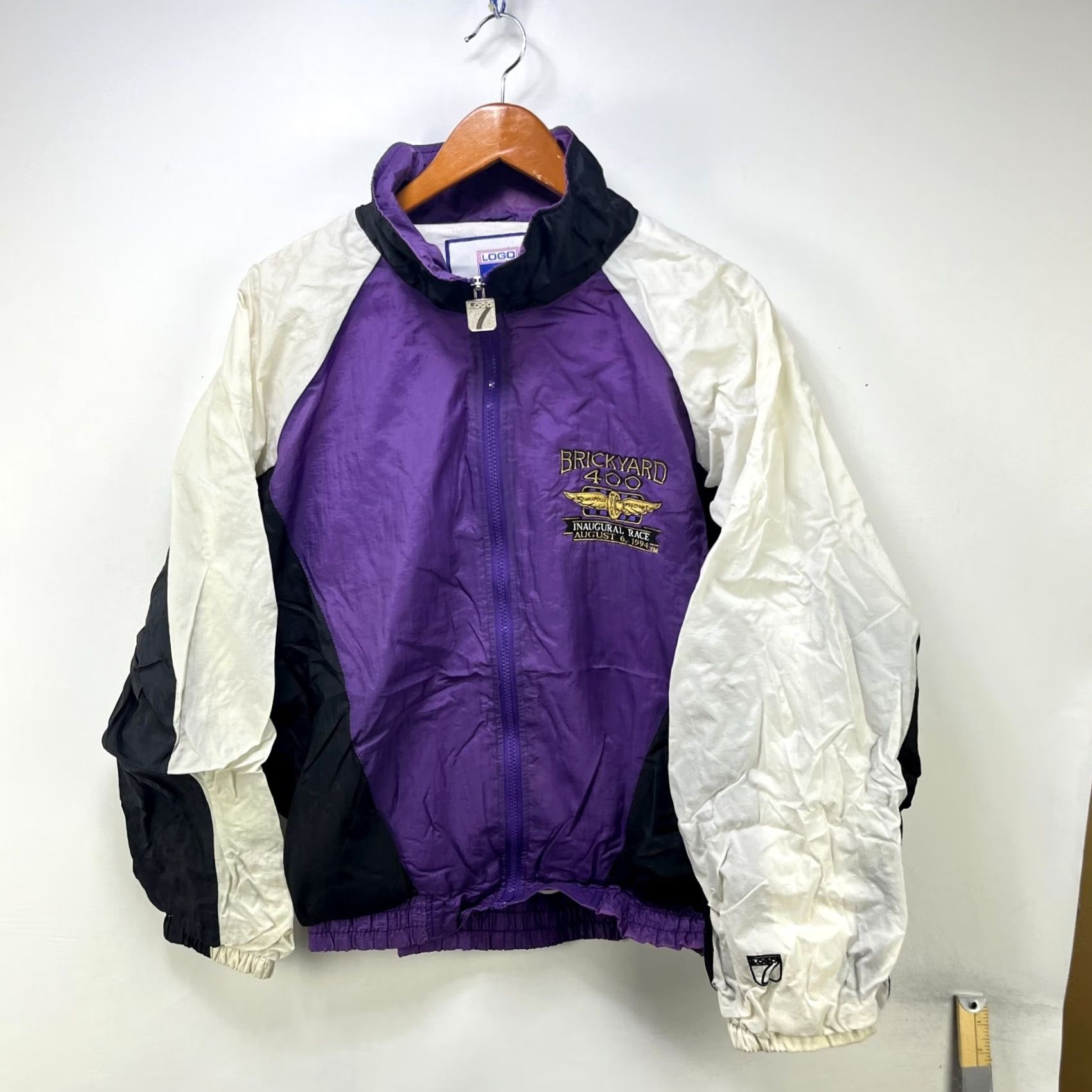 Logo 7 VINTAGE 90s Brickyard 400 NASCAR Racing Jacket Large Mens Windbreaker Nike Air Logo Purple Solid Reversible Hooded Size US L / EU 52-54 / 3 - 2 Thumbnail