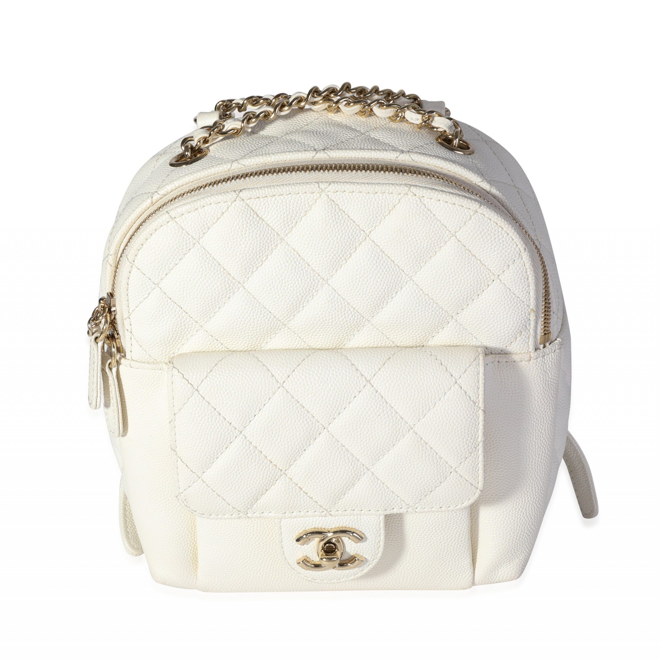 Chanel White Quilted Caviar CC Day Backpack