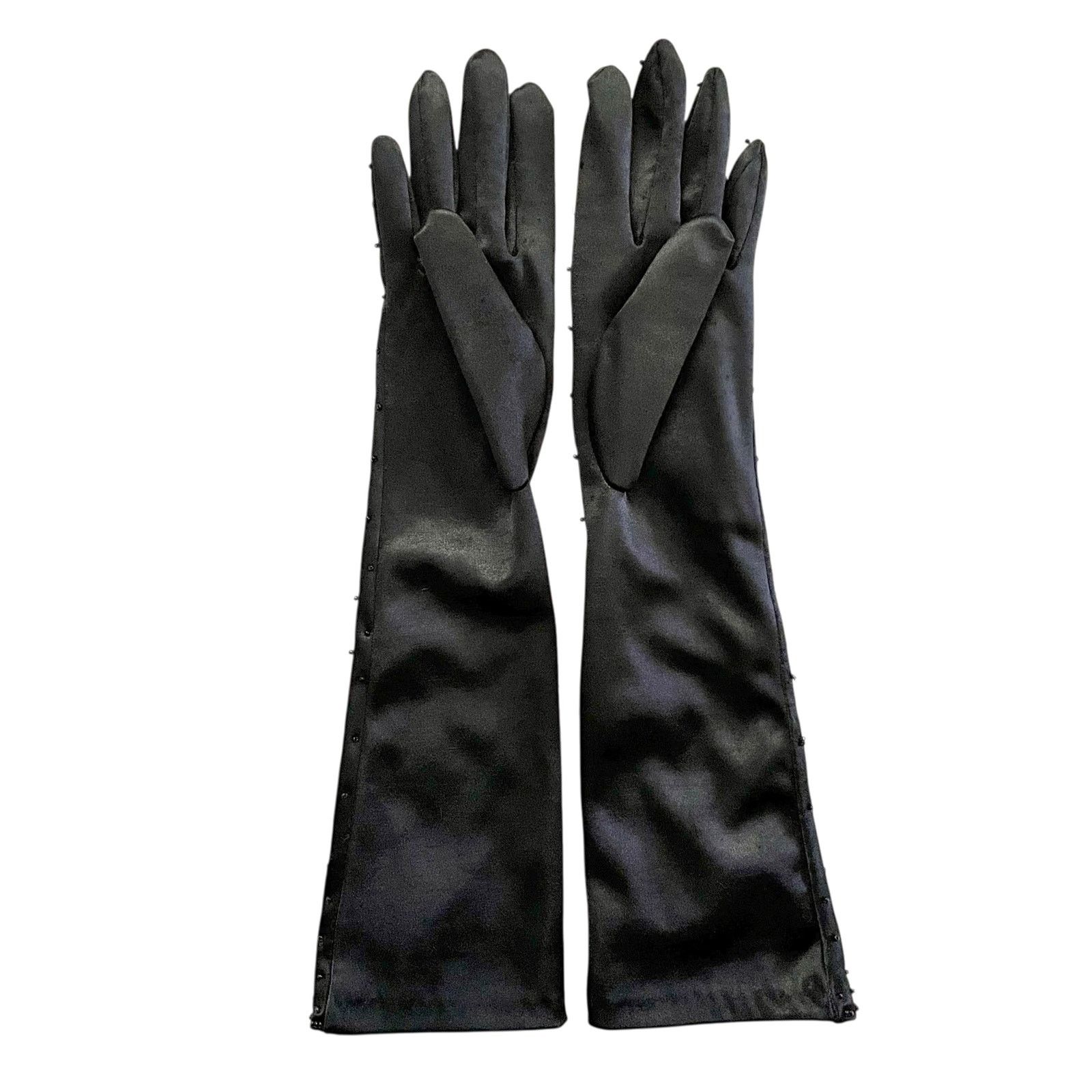 Vintage Vintage Beaded Black Satin Long Formal Evening Gloves S/M Size ONE SIZE - 4 Thumbnail