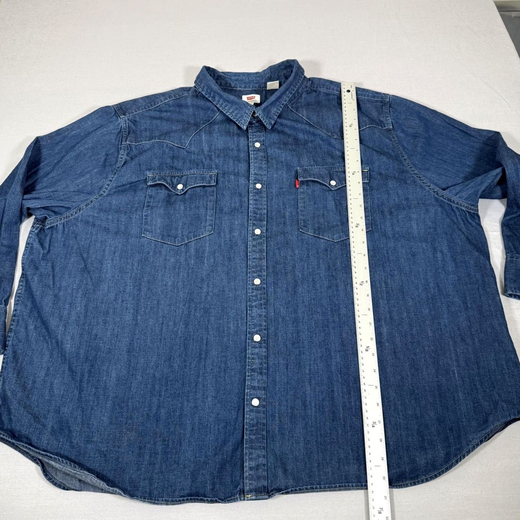 Levi's VINTAGE Levis Shirt Mens 4XL Blue Denim Jean Pearl Snap Western Cowboy Cotton Work Shirt Size US XXL / EU 58 / 5 - 5 Thumbnail