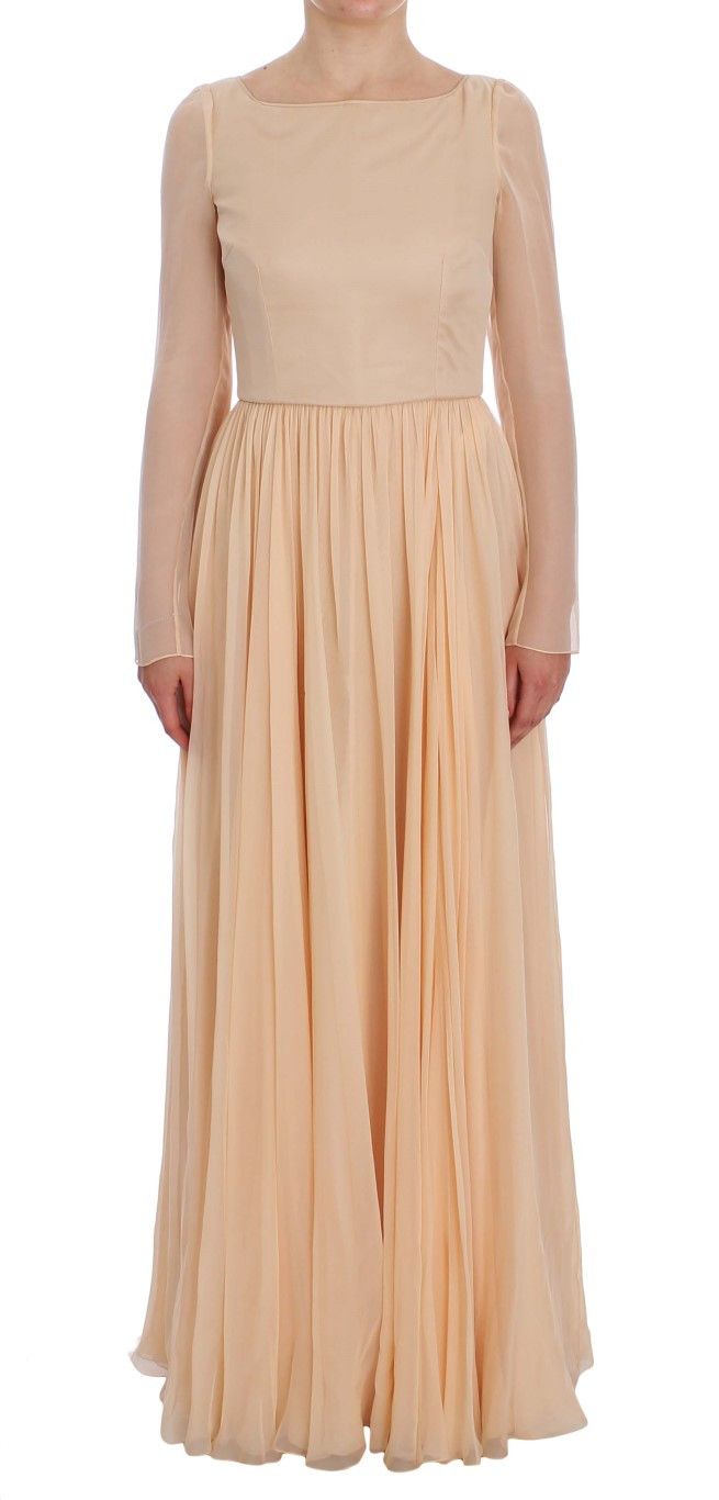 Elegant Beige Silk Full Length Sheath Women's Dress