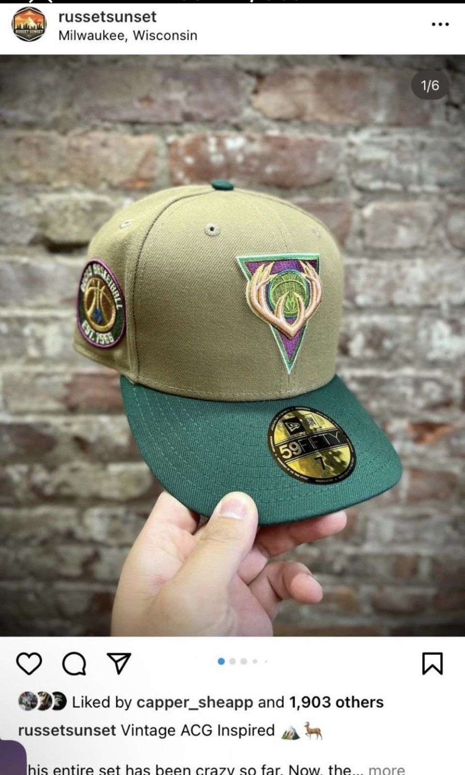 New Era Myfitteds Milwaukee bucks city series vintage acg size 7 1/8 Size ONE SIZE - 6 Thumbnail