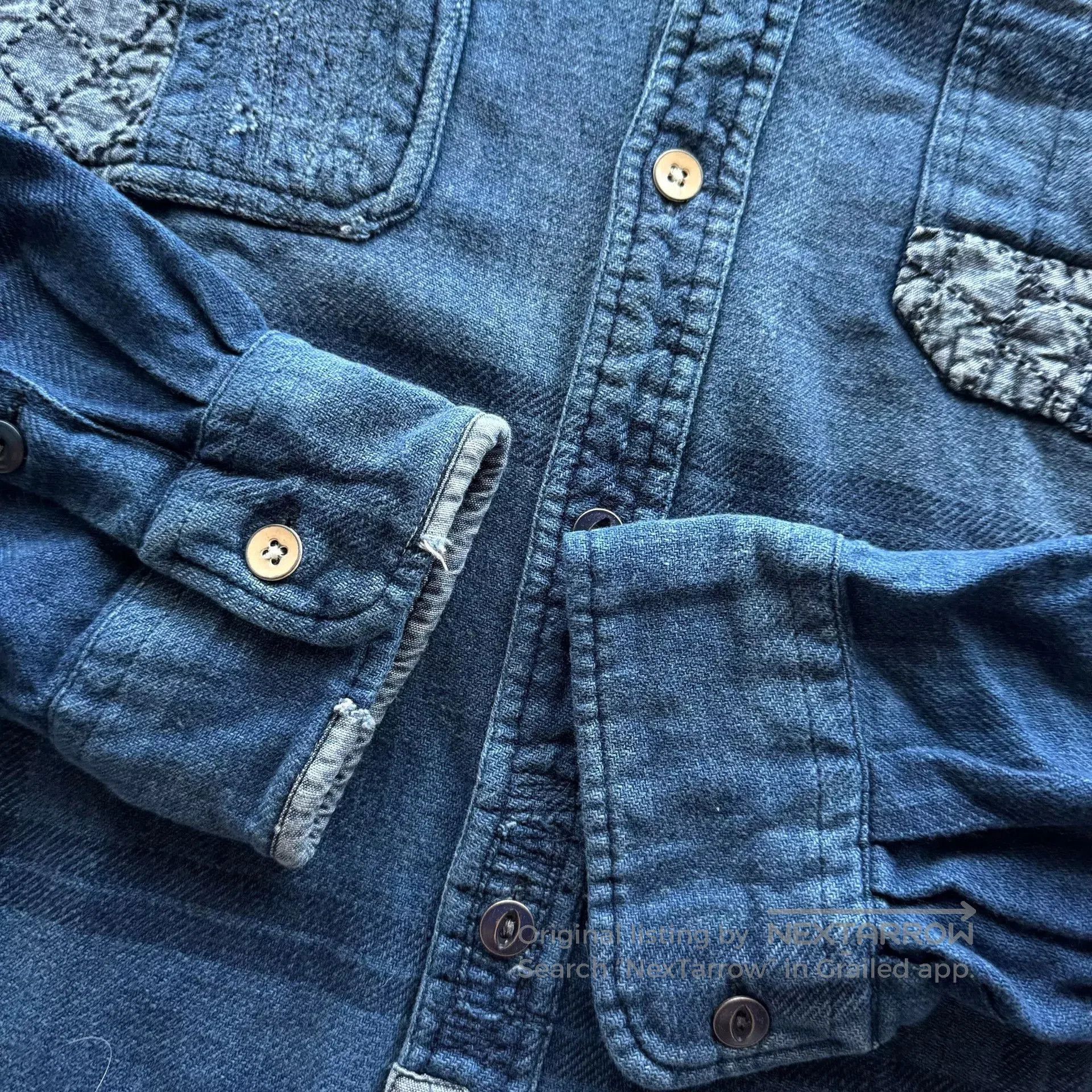 RRL Ralph Lauren Ralph Lauren Indigo Sashiko Patch Shirt. Size US XL / EU 56 / 4 - 5 Thumbnail