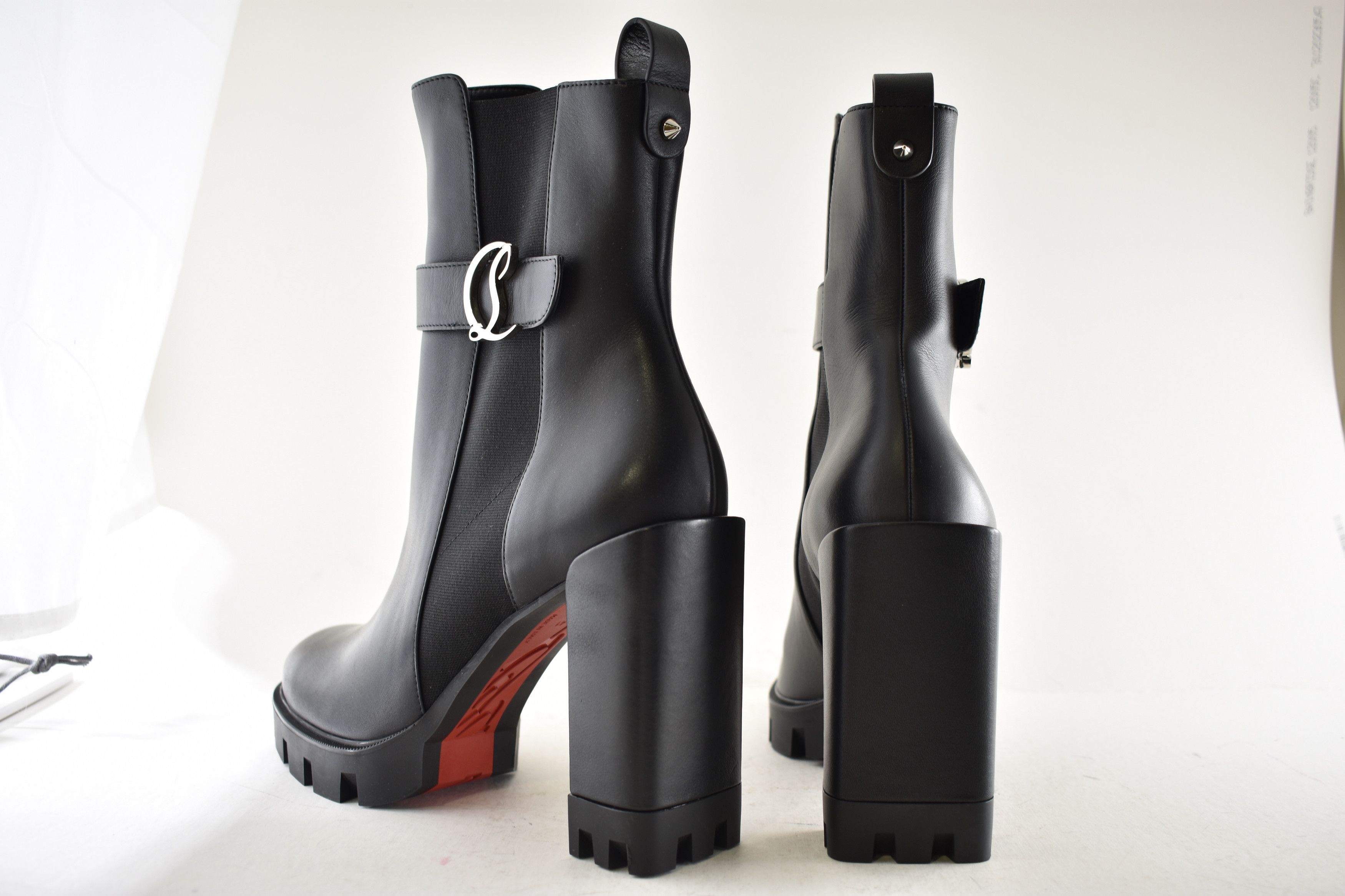 Christian Louboutin CL Chelsea Lug 100 Black Leather Ankle Block Heel Boot 41 Size US 11 / IT 41 - 20 Thumbnail