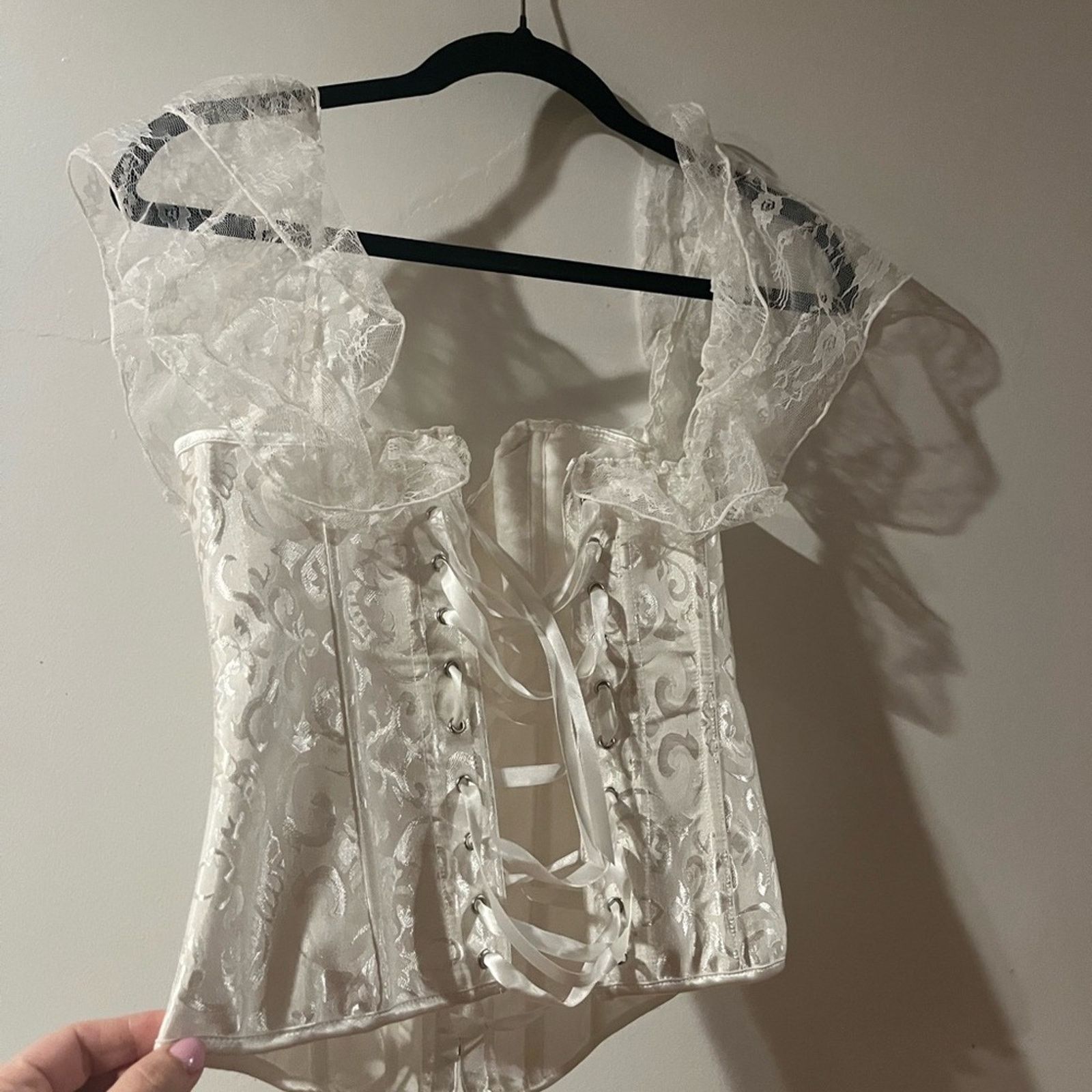 Other White lace corset. Corset draped lace shoulder w Lace up bak Size M / US 6-8 / IT 42-44 - 7 Thumbnail