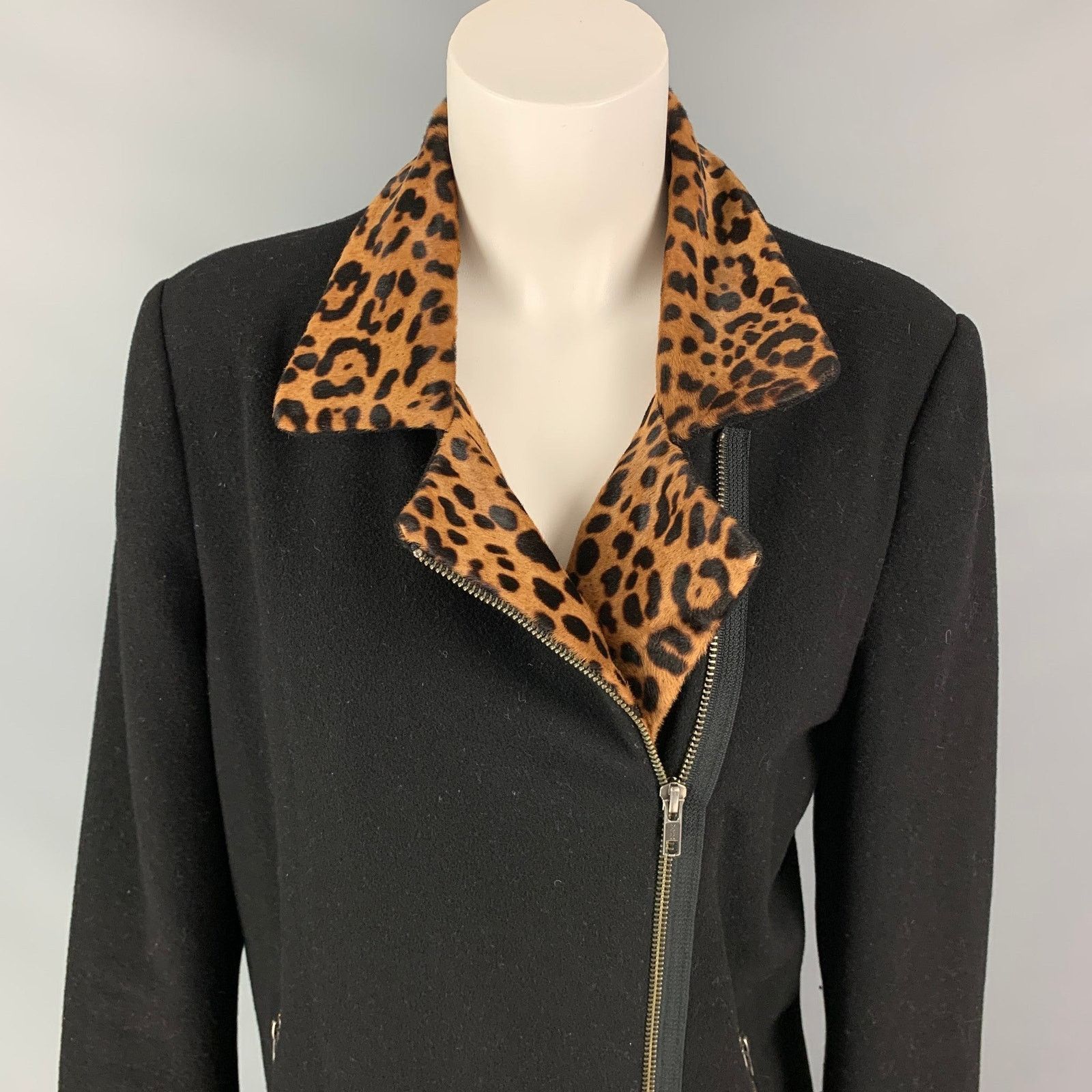 Other MASON Size 8 Black Tan Wool Blend Leopard Zip Up Coat Size M / US 6-8 / IT 42-44 - 2 Thumbnail