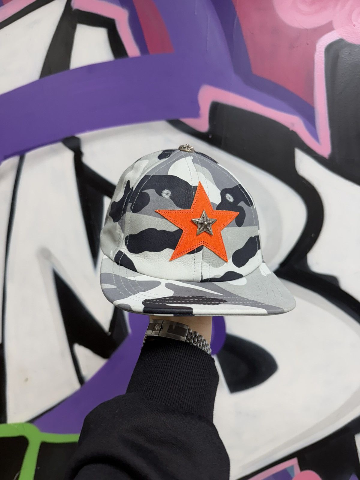 Chrome Hearts Chrome Hearts Leather Orange Star Snow Camo Hat Size ONE SIZE - 1 Thumbnail