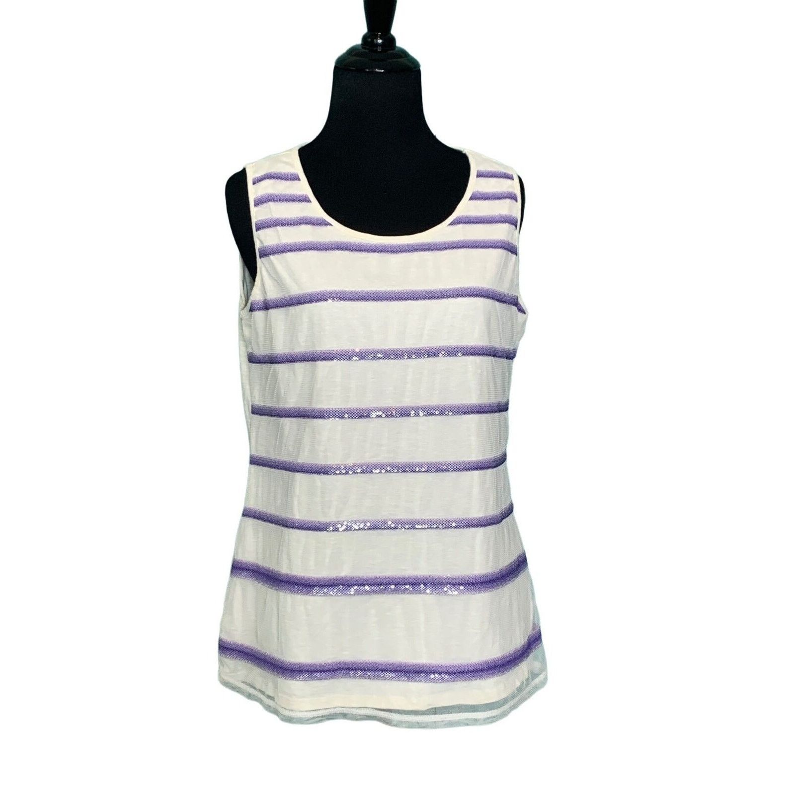 Coldwater Creek Coldwater Creek white purple stripe casual top size Medium Size M / US 6-8 / IT 42-44 - 1 Thumbnail