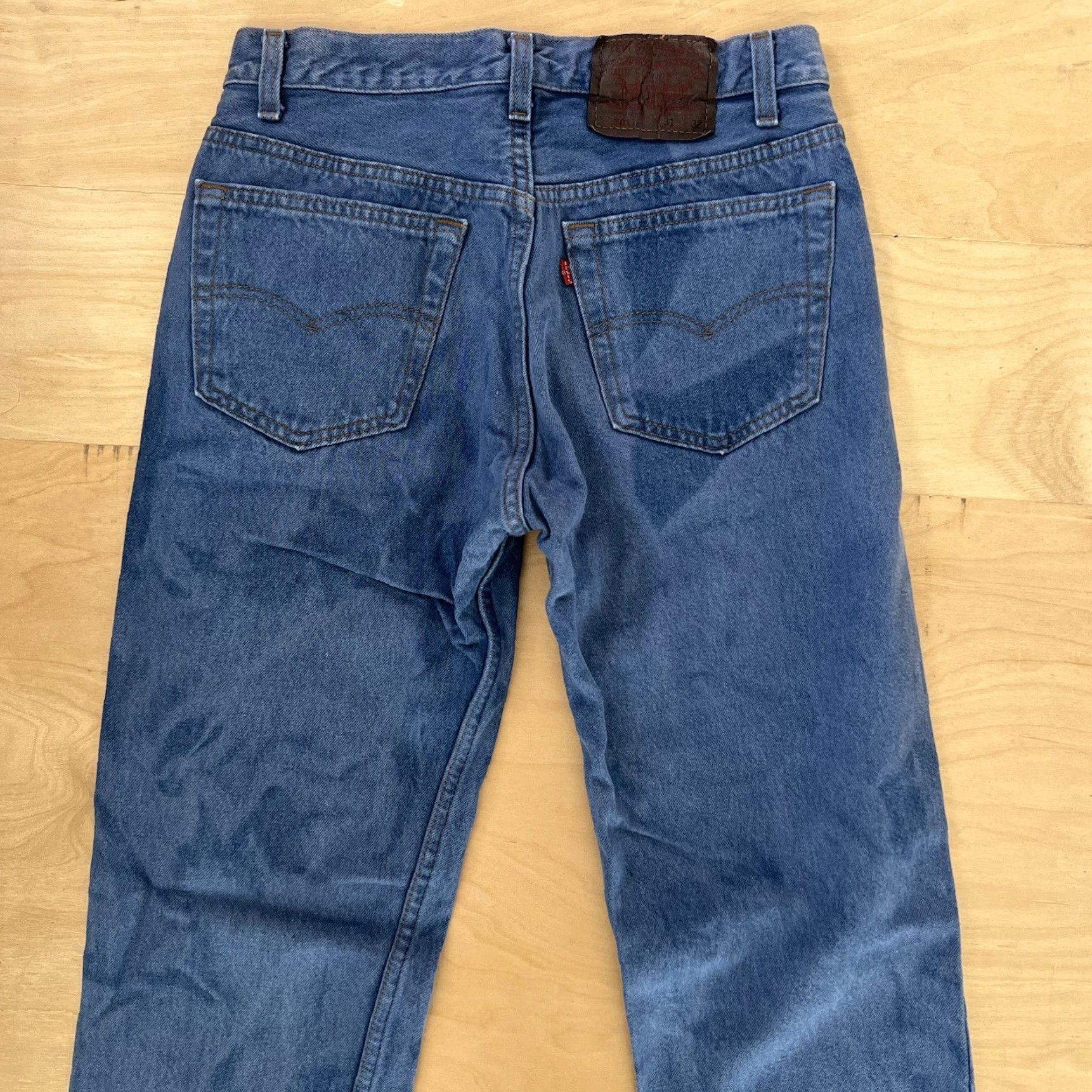 Levi's VINTAGE Levi's 501 Jeans 29 Blue 80s Denim Distressed Workwear USA Made in USA Button Jeans Mens 80s Western Distressed Leather? Size US 29 - 7 Thumbnail