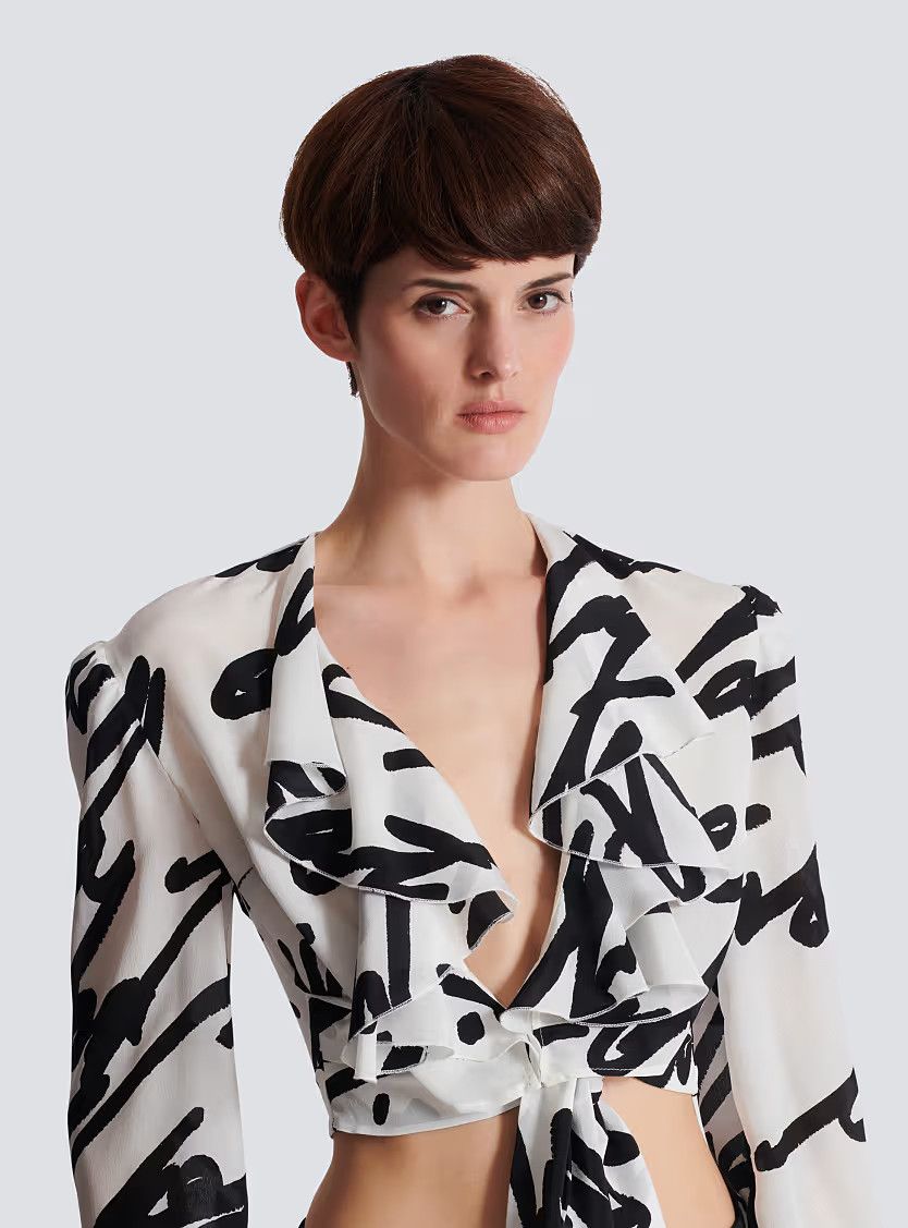 Balmain o1s1wg111225 Love Letter-Print Blouse in White Size S / US 4 / IT 40 - 6 Thumbnail