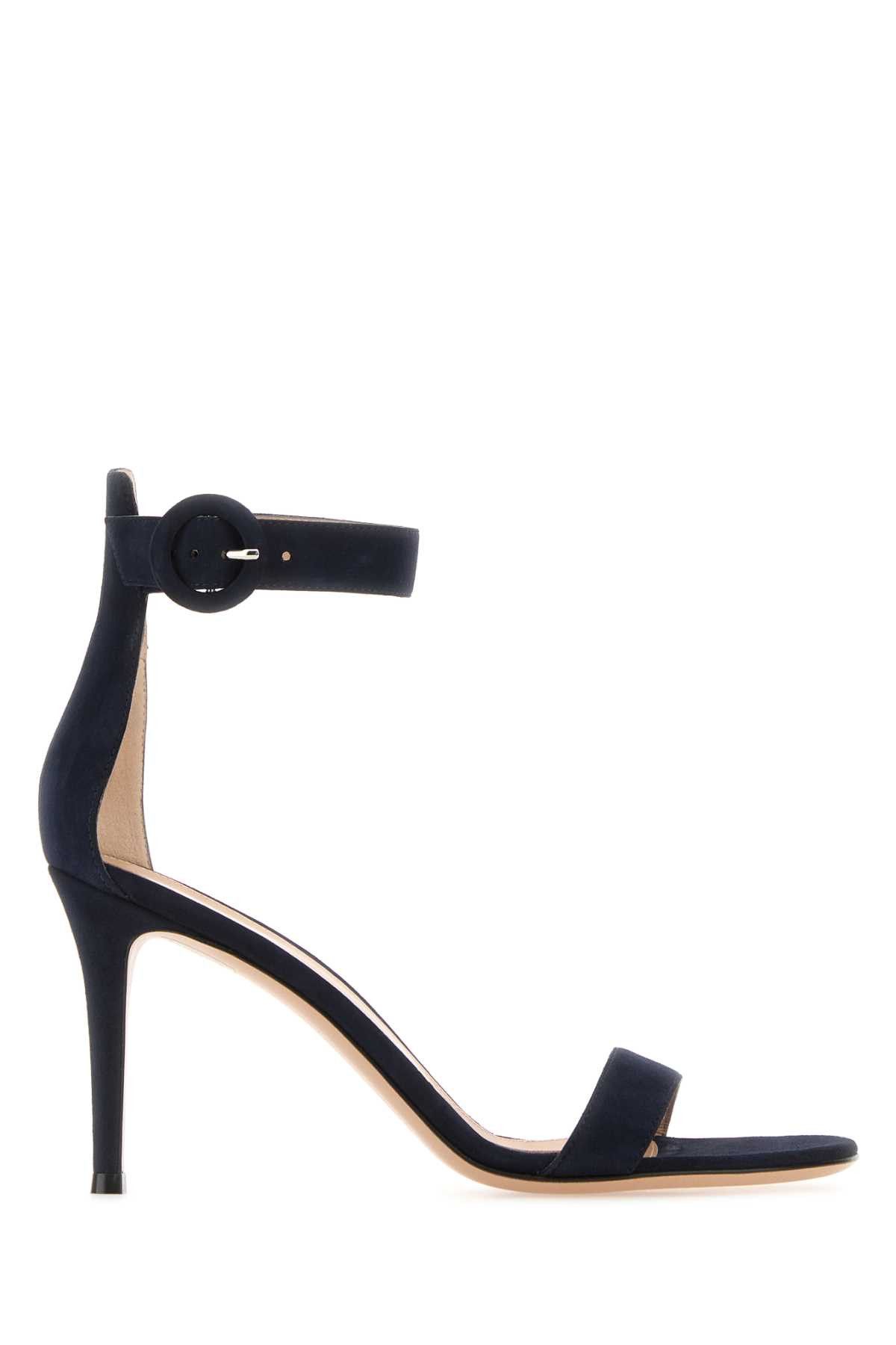 image of Gianvito Rossi Midnight Blue Suede Portofino 85 Sandals, Women's (Size 9)