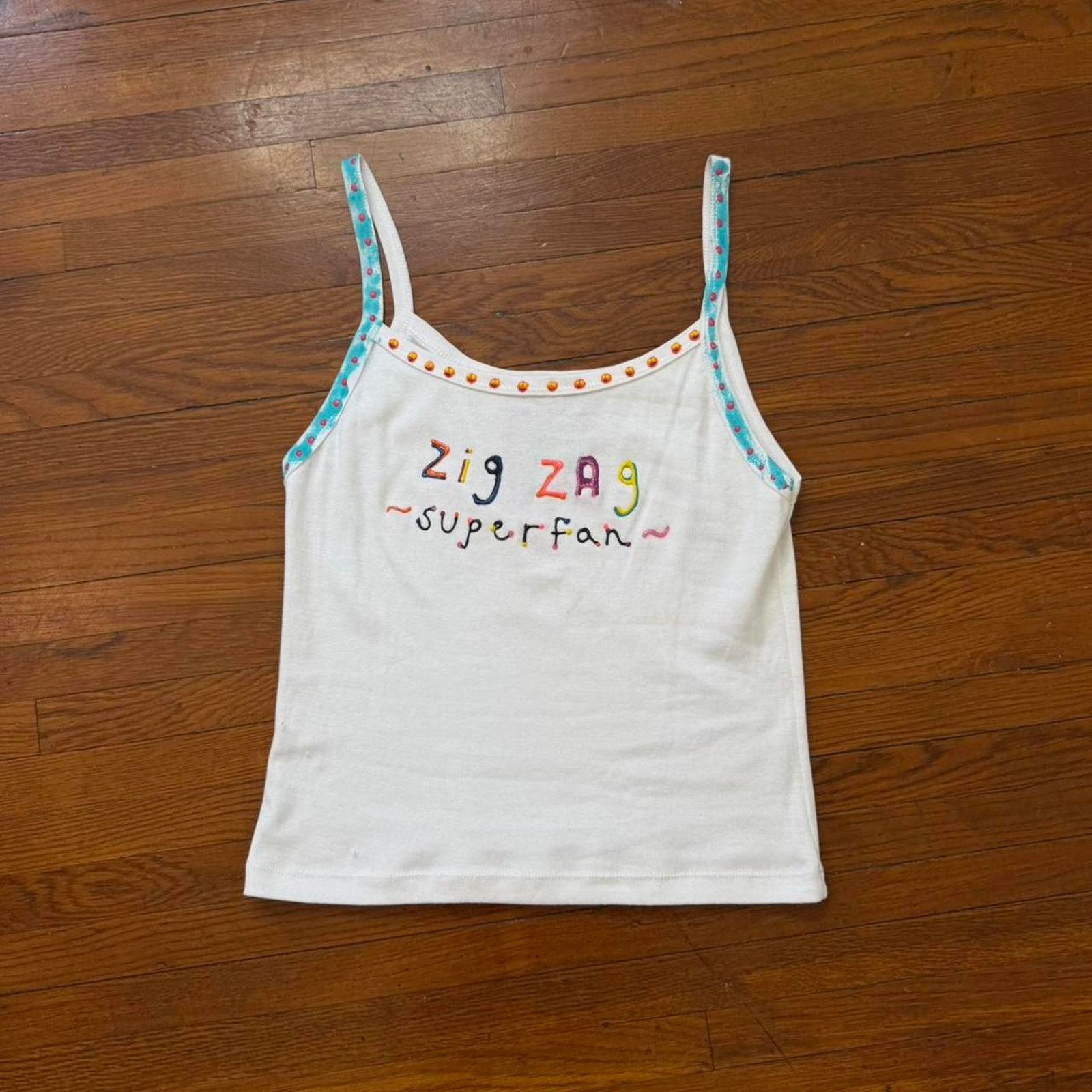 Los Angeles Apparel y2k graphic baby tee spaghetti tank zig zag superfan ✦ Size M / US 6-8 / IT 42-44 - 1 Thumbnail