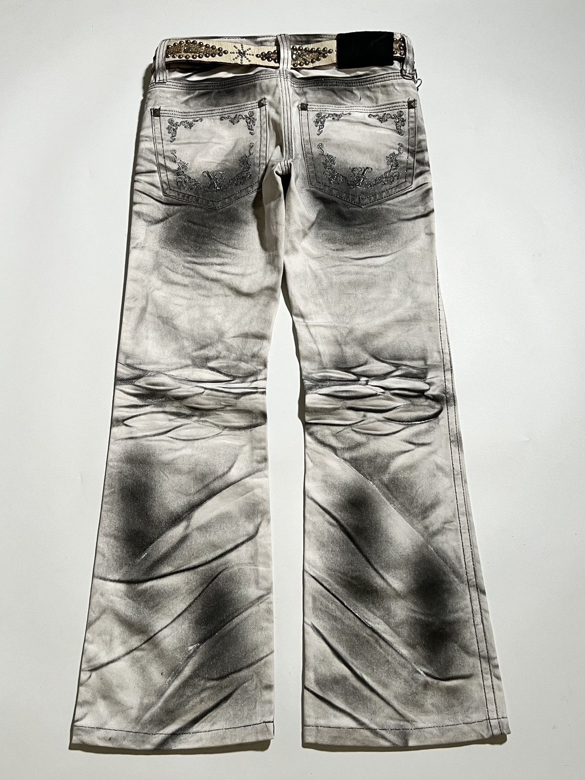 Japanese Brand Xfrm Silver Glitter Waxed Bootcut Jeans Y2K Japanese Brand Size US 31 - 13 Thumbnail