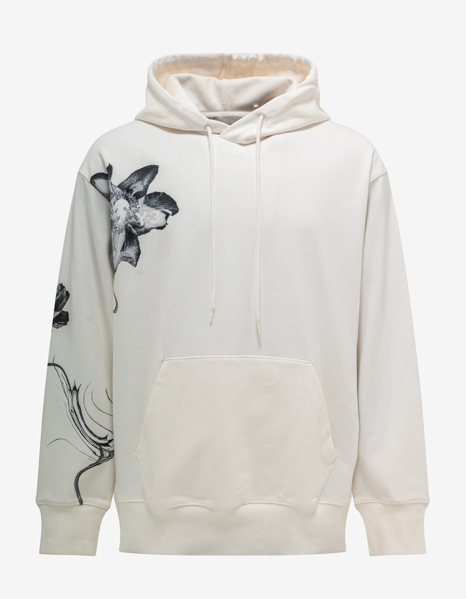 image of Y 3 White Floral Print Hoodie, Men's (Size Medium)