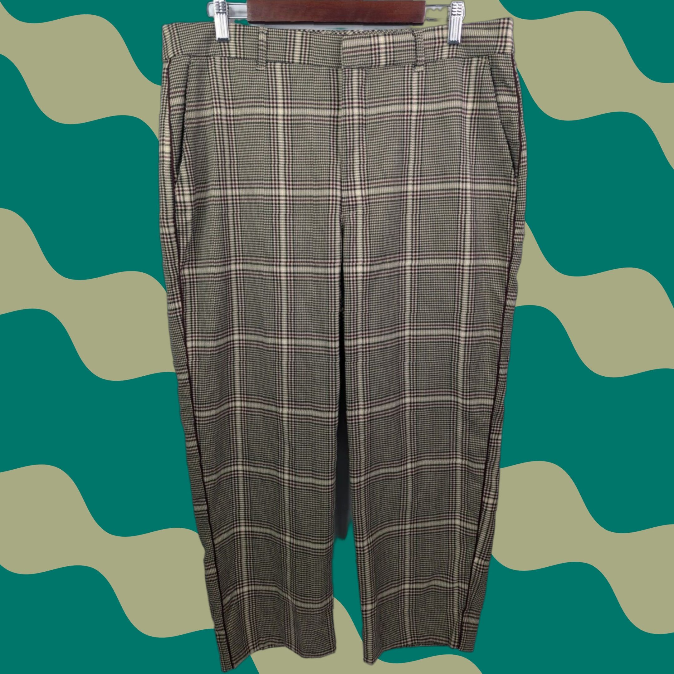 Abercrombie & Fitch Abercrombie & Fitch Womens Houndstooth Pant XL Beige Flared Ankle High Rise Sim- one? Size 40" / US 18 - 1 Thumbnail