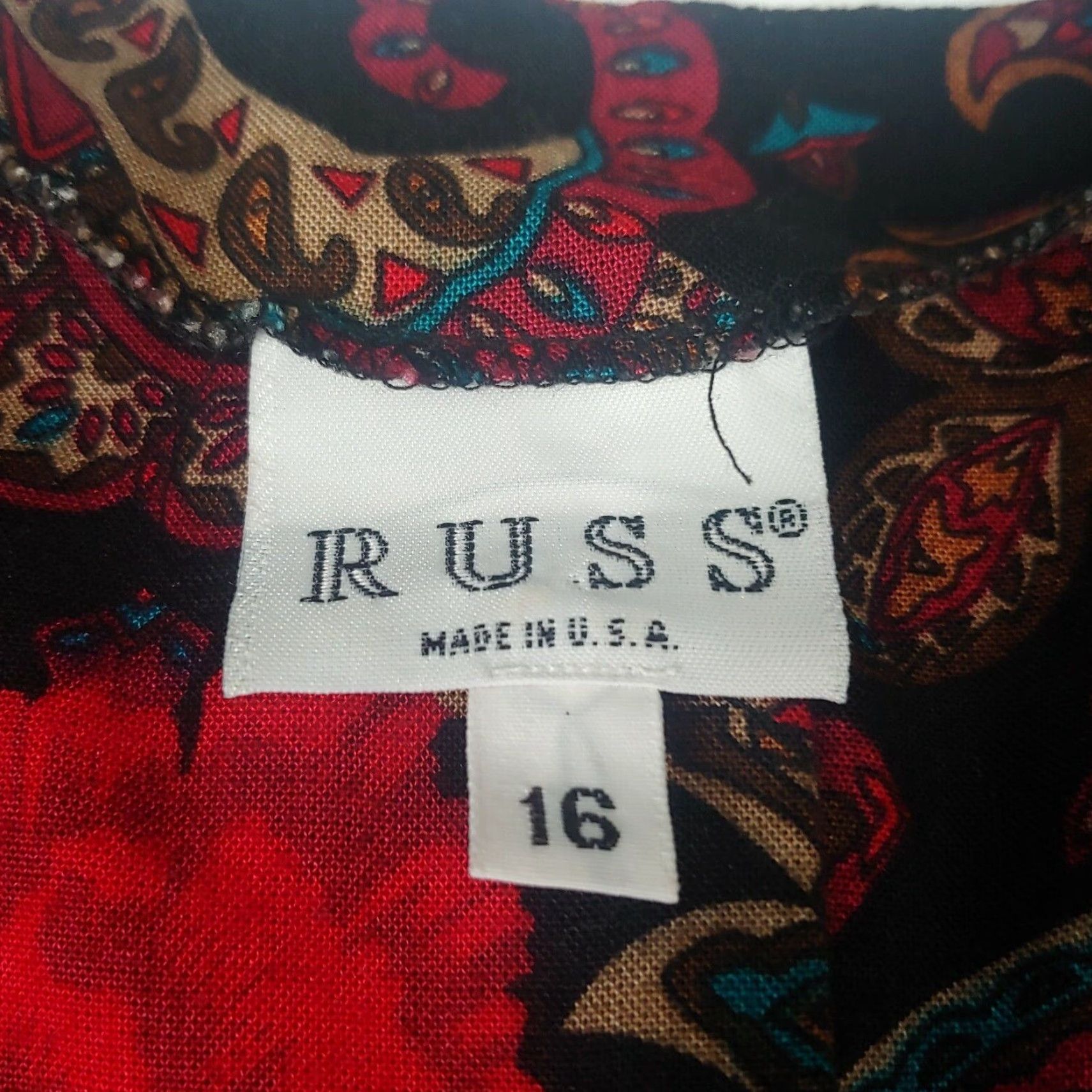 Vintage VINTAGE Russ Blouse Size 6 Short Sleeve Floral Paisley Button ILGWU USA Red black and red Shirt Womens 1960s Office Wear Size M / US 6-8 / IT 42-44 - 3 Thumbnail