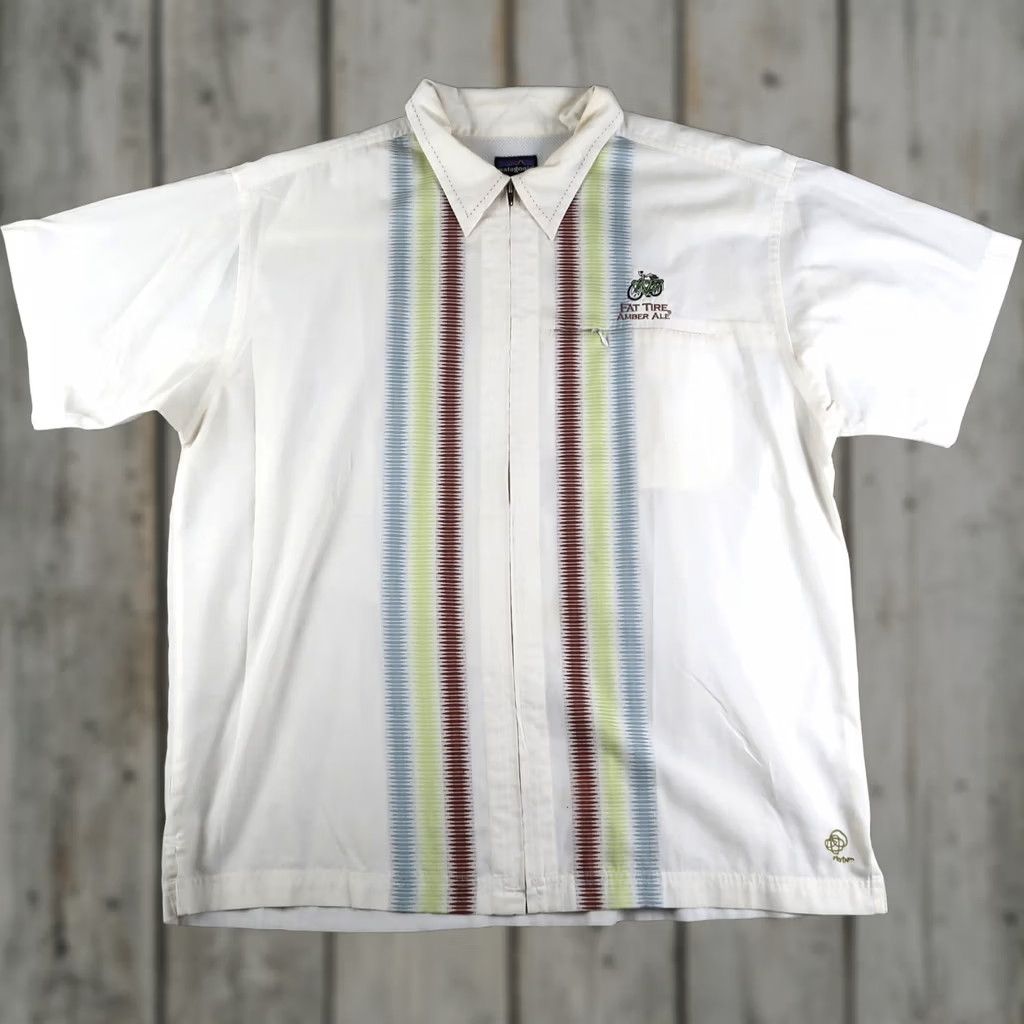 Patagonia VINTAGE Patagonia Rhythm Shirt Mens XL Ivory Striped Zip Front Breathable Easy Care Bob? Size US XL / EU 56 / 4 - 1 Thumbnail