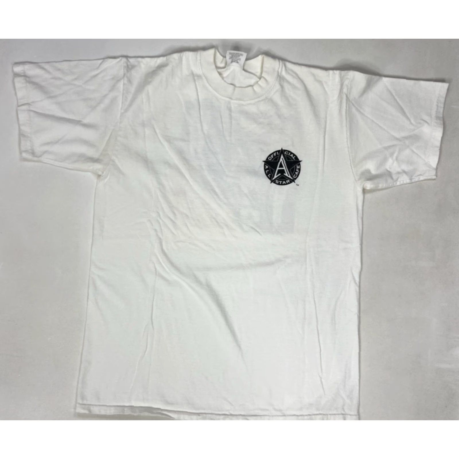 Hanes VINTAGE Hanes All Star Cafe T-Shirt Men Large White 90s Graphic Print Crew Neck Short Sleeve City USA 1990s Mens Size US L / EU 52-54 / 3 - 4 Thumbnail