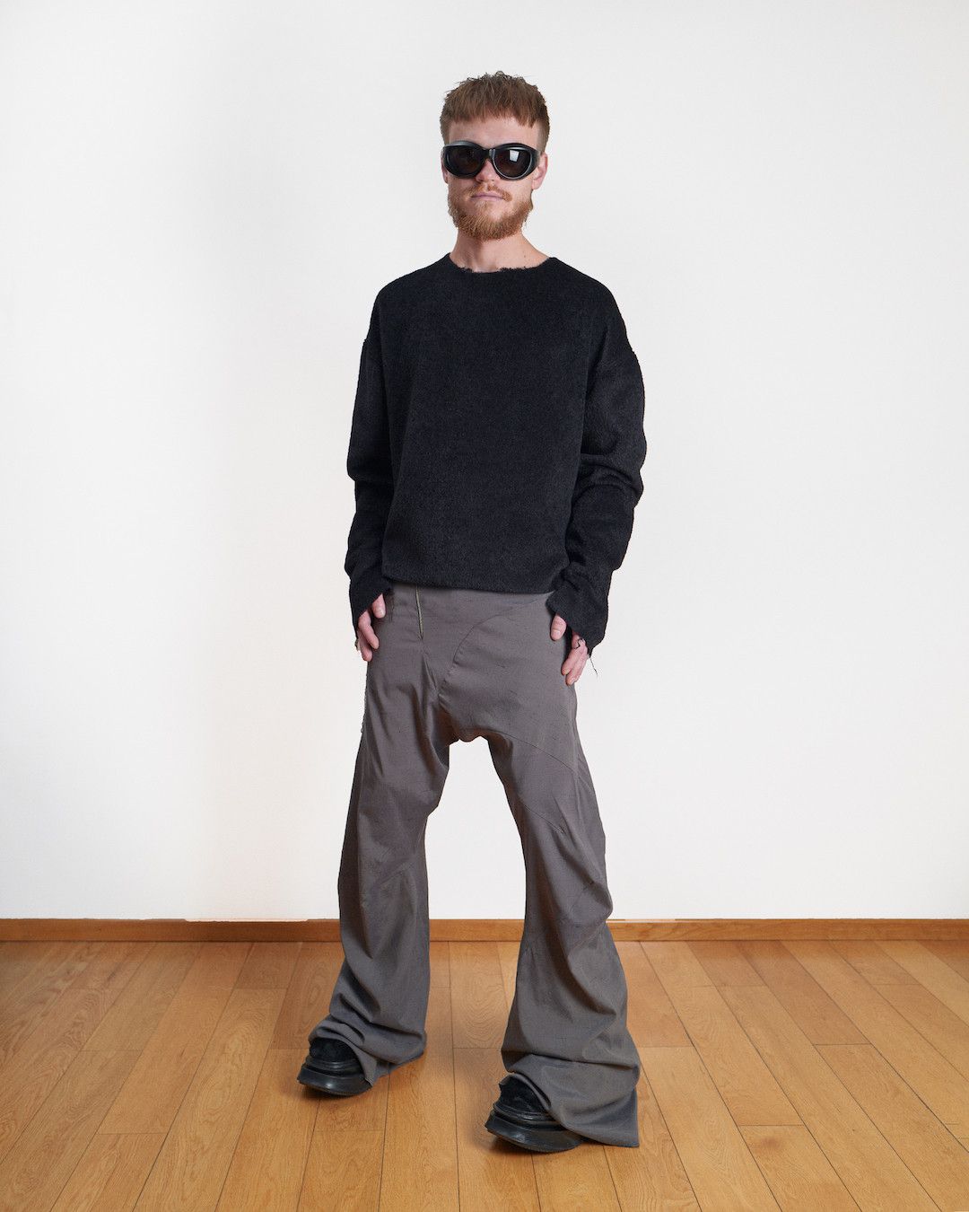image of Handcrafted Nktrmnv Asymmetric Wide Silk Pants in Grey, Men's (Size 32)
