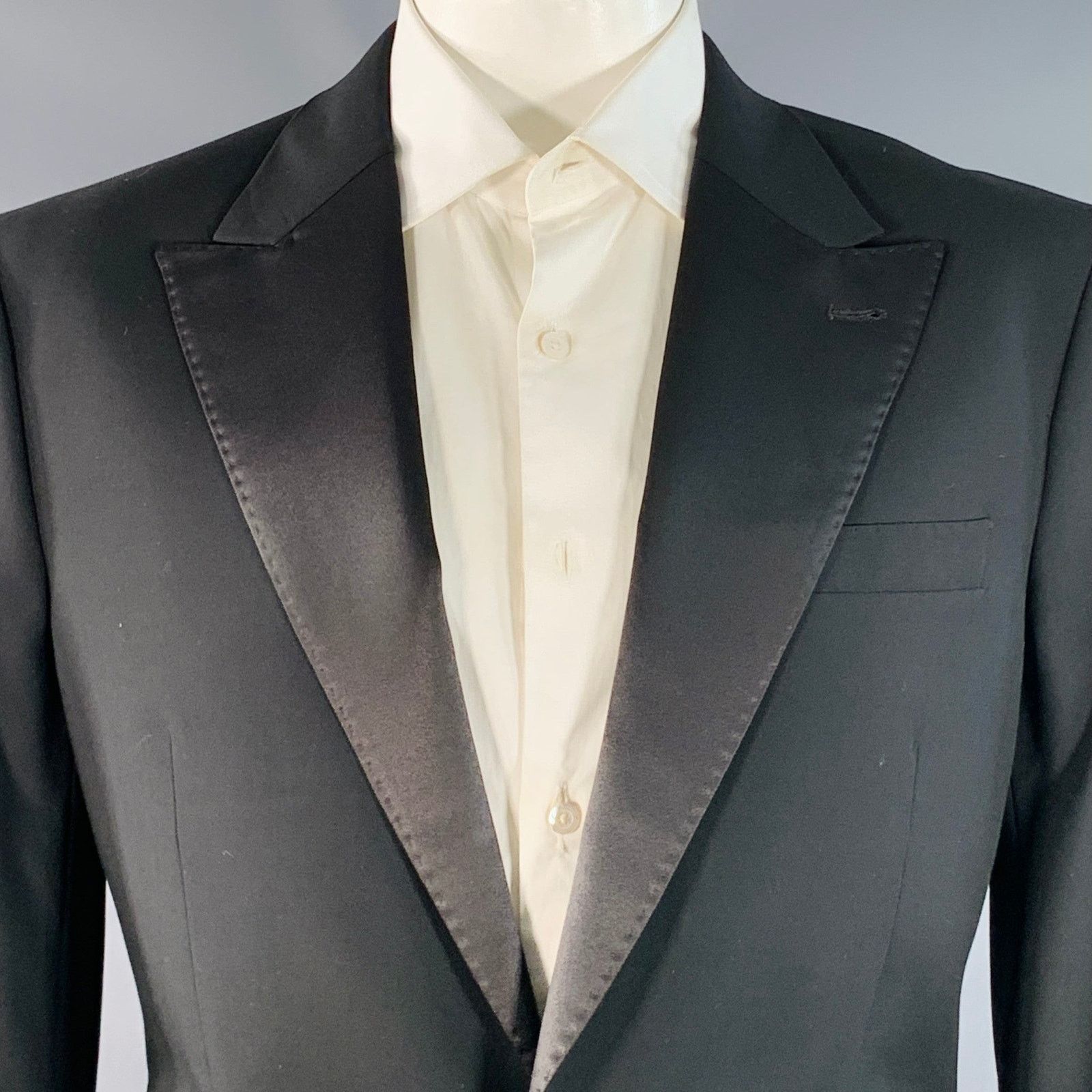 Other NOAK Long Black Polyester Blend Peak Lapel Tuxedo Jacket Size 42L - 2 Thumbnail